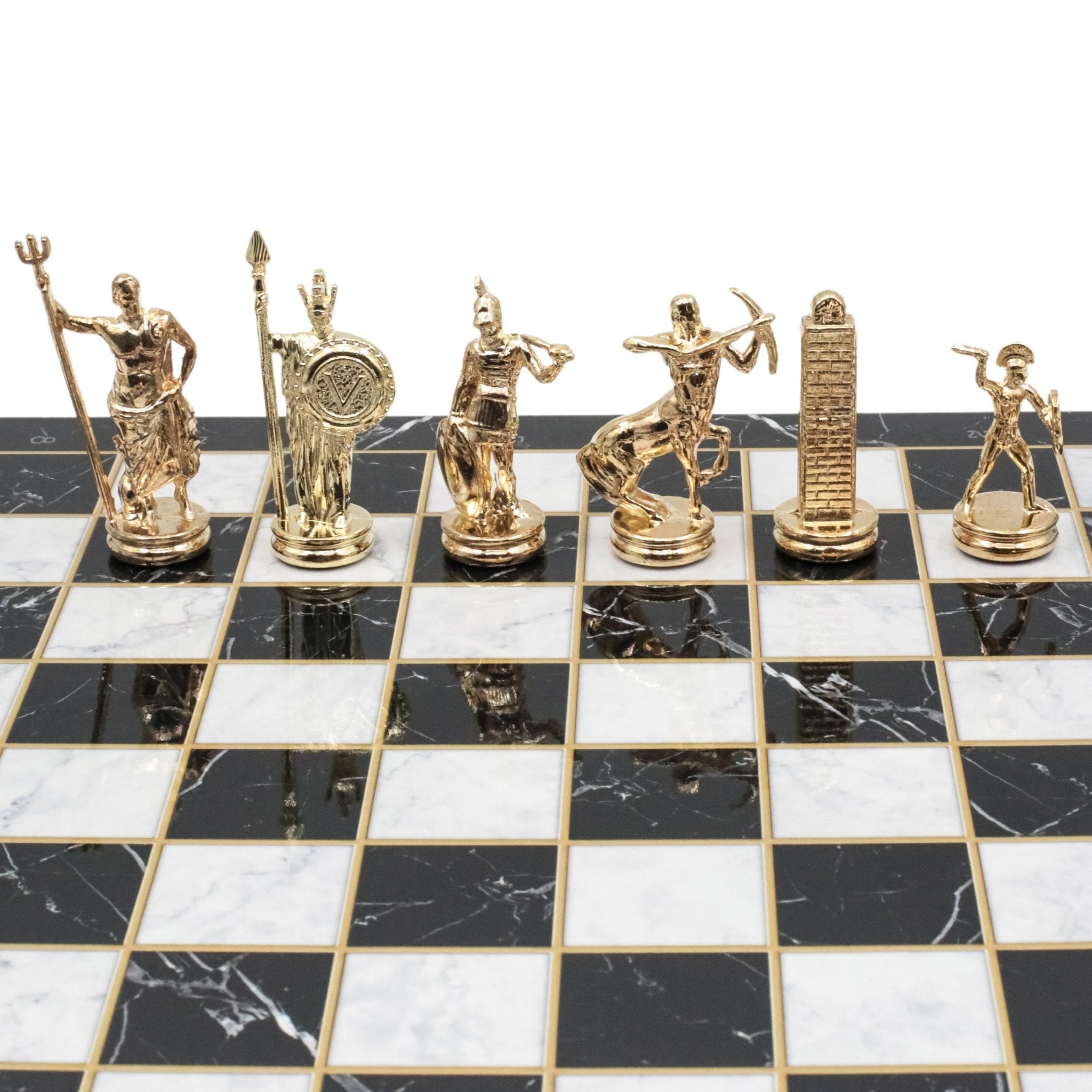 Greek Mythology Poseidon Metal Chess Set | Chess Board w/ Metal Legs 37CM (15") | Model 1 - Cooper Chess