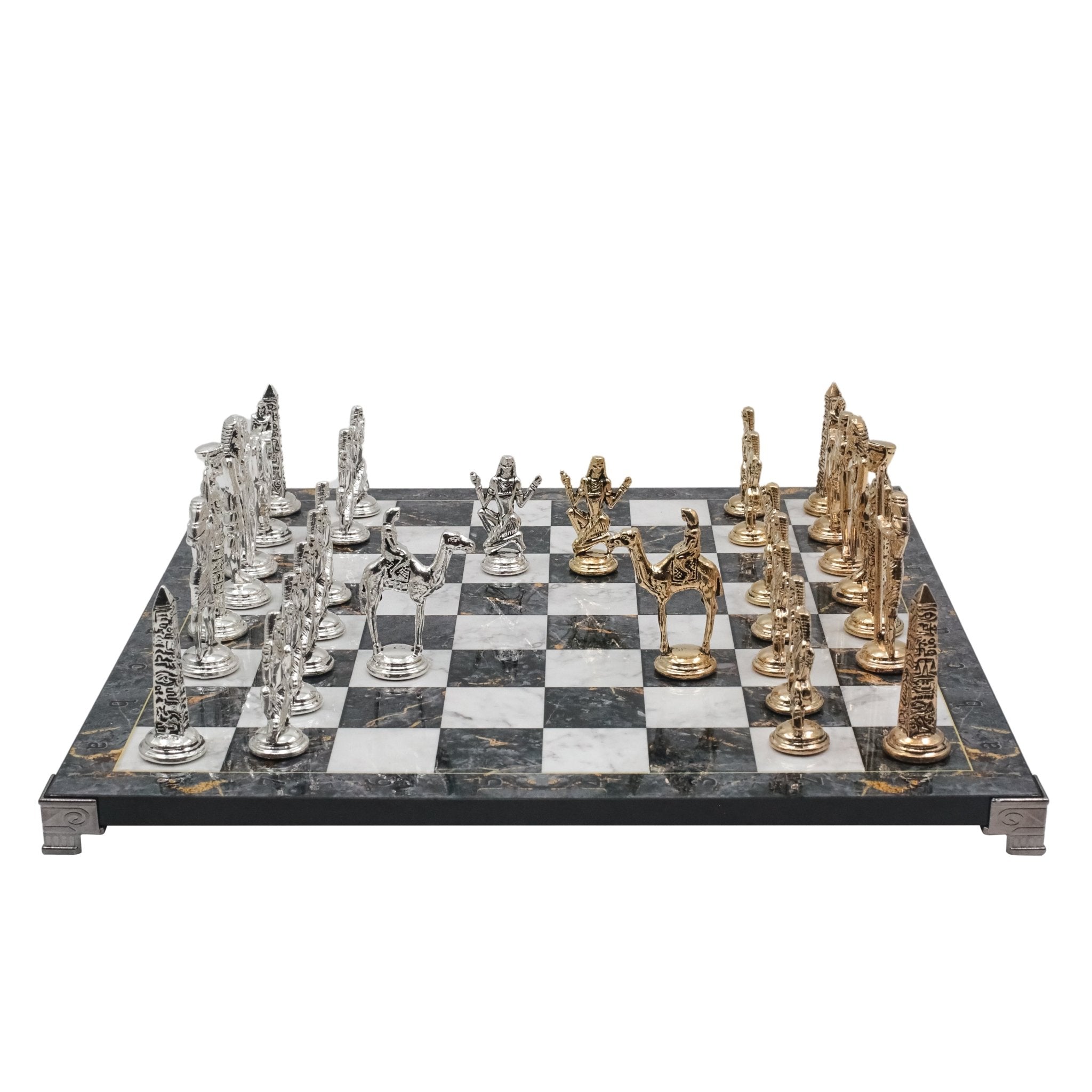 Egypt Cleopatra Metal Chess Set | Chess Board w/ Metal Legs 37CM (15") - Cooper Chess