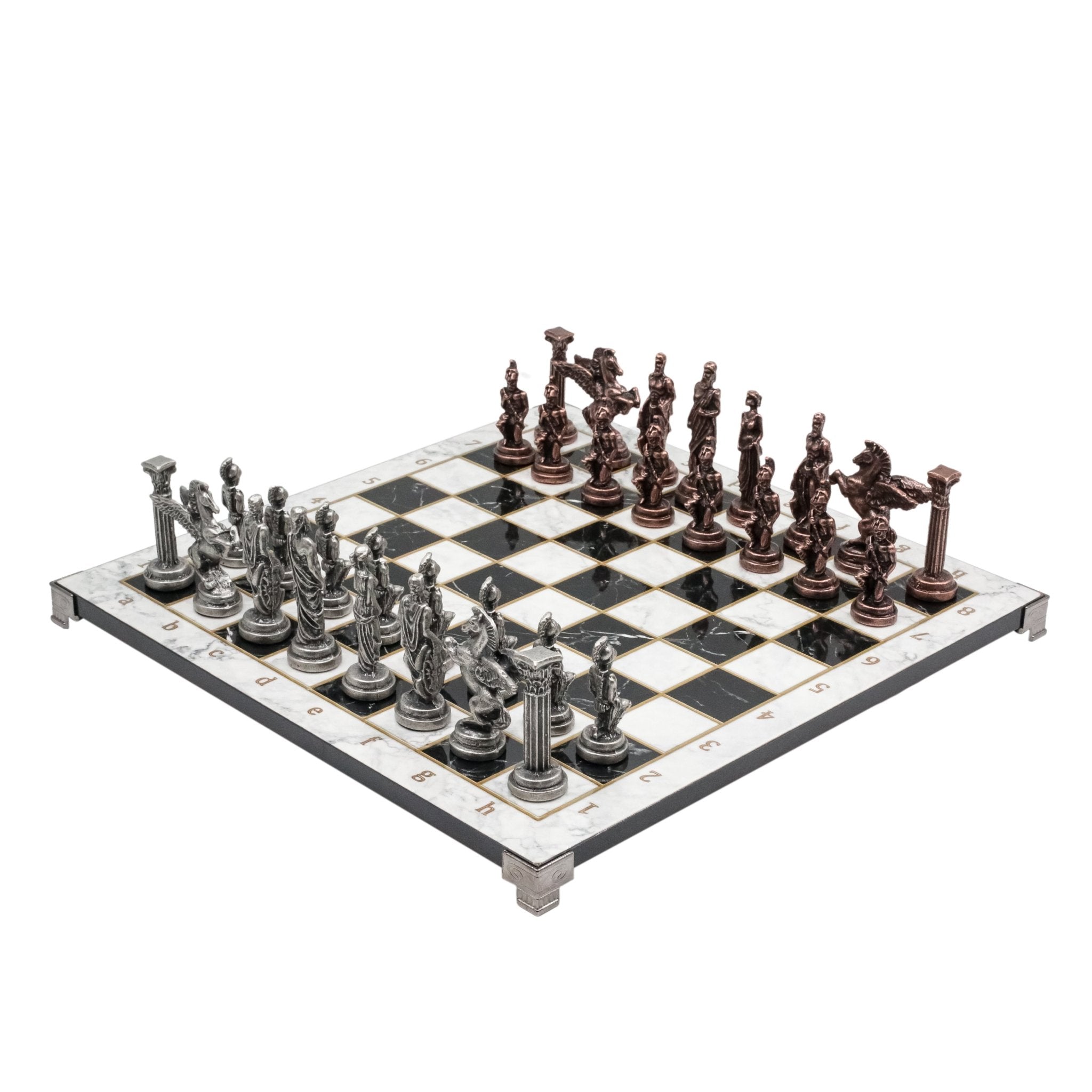 Greek Mythology Pegasus Vintage Metal Chess Set | Chess Board w/ Metal Legs 37CM (15") - Cooper Chess