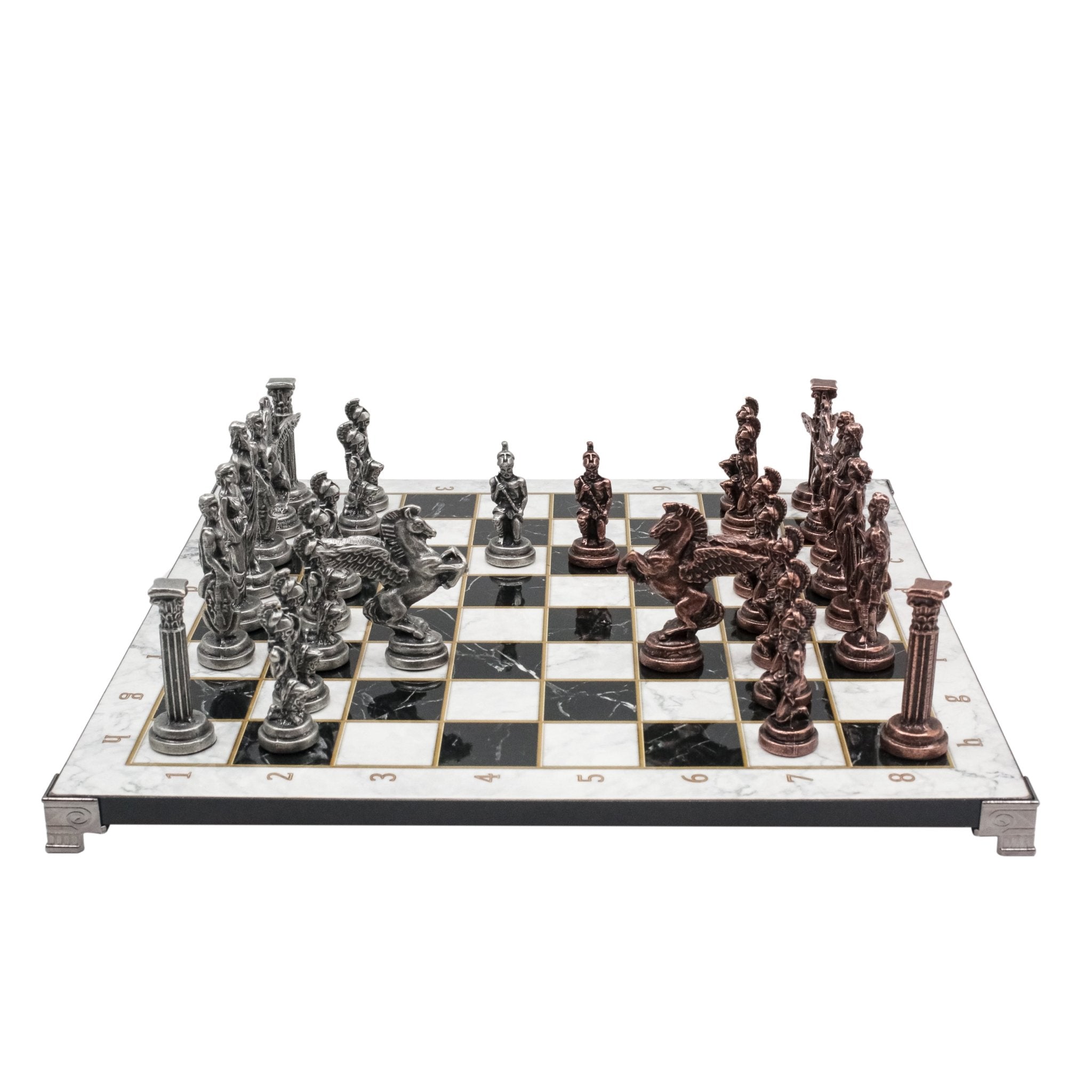 Greek Mythology Pegasus Vintage Metal Chess Set | Chess Board w/ Metal Legs 37CM (15") - Cooper Chess