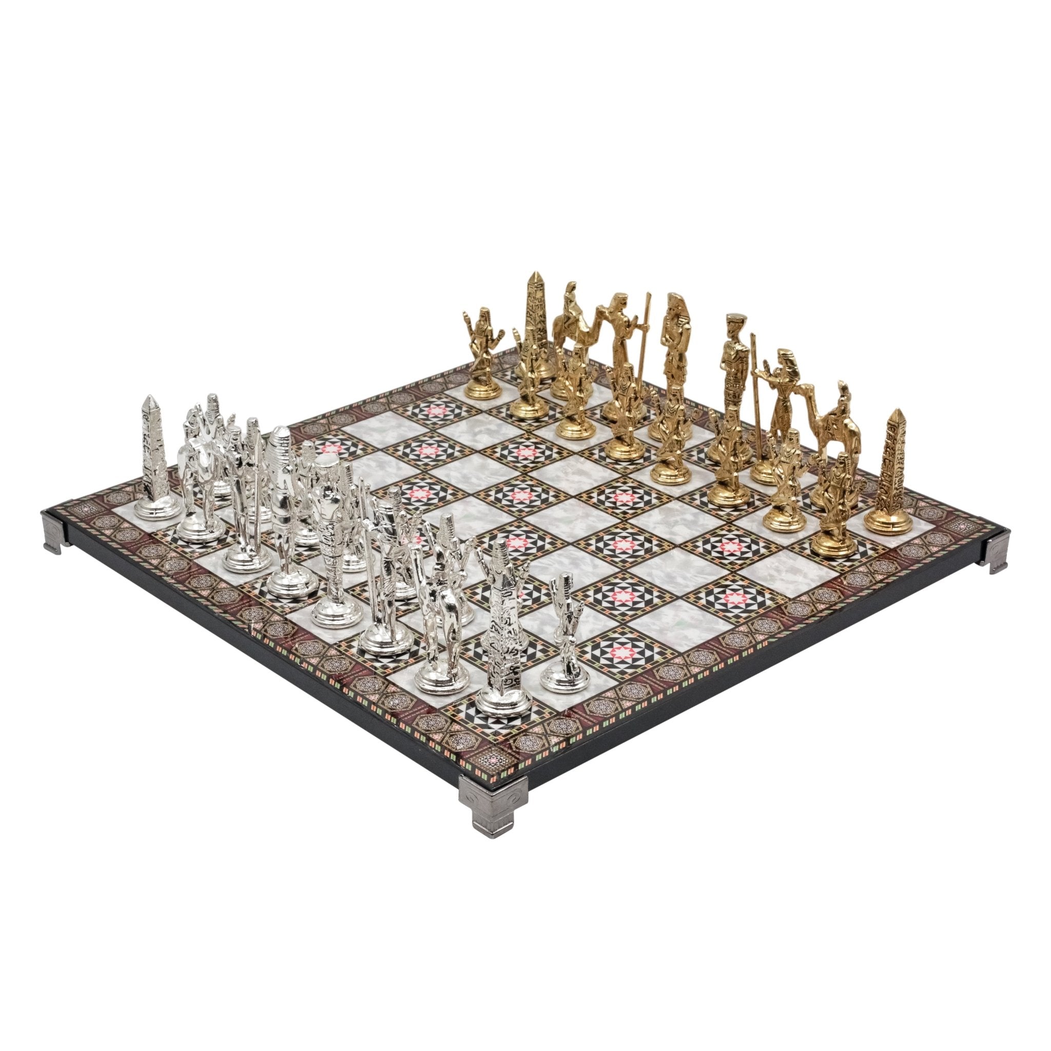 Egypt Cleopatra Metal Chess Set | Chess Board w/ Metal Legs 37CM (15") - Cooper Chess