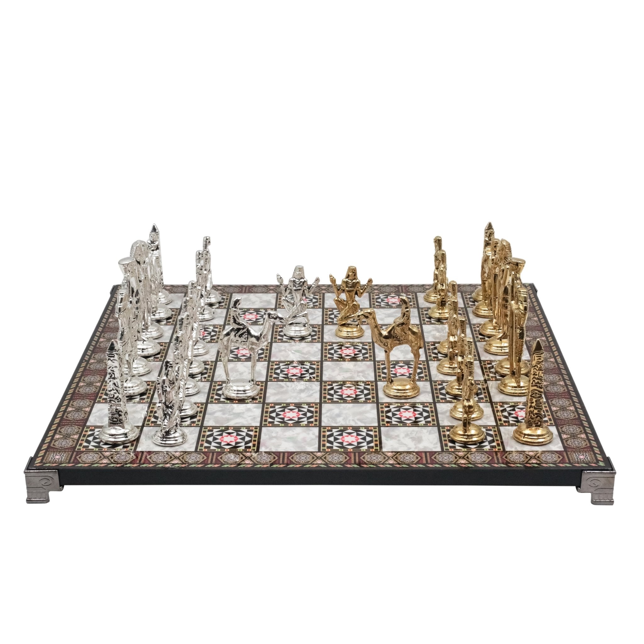 Egypt Cleopatra Metal Chess Set | Chess Board w/ Metal Legs 37CM (15") - Cooper Chess