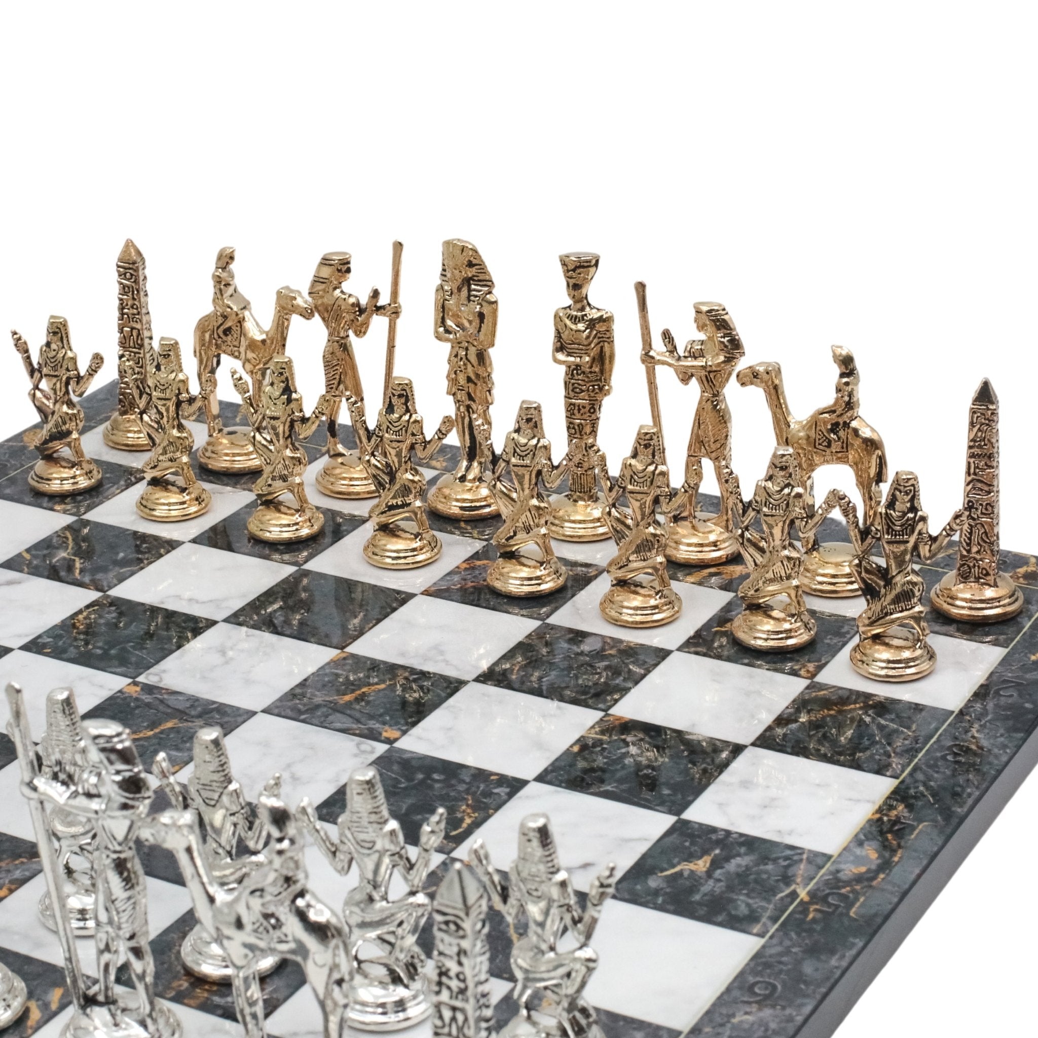 Egypt Cleopatra Metal Chess Set | Chess Board w/ Metal Legs 37CM (15") - Cooper Chess