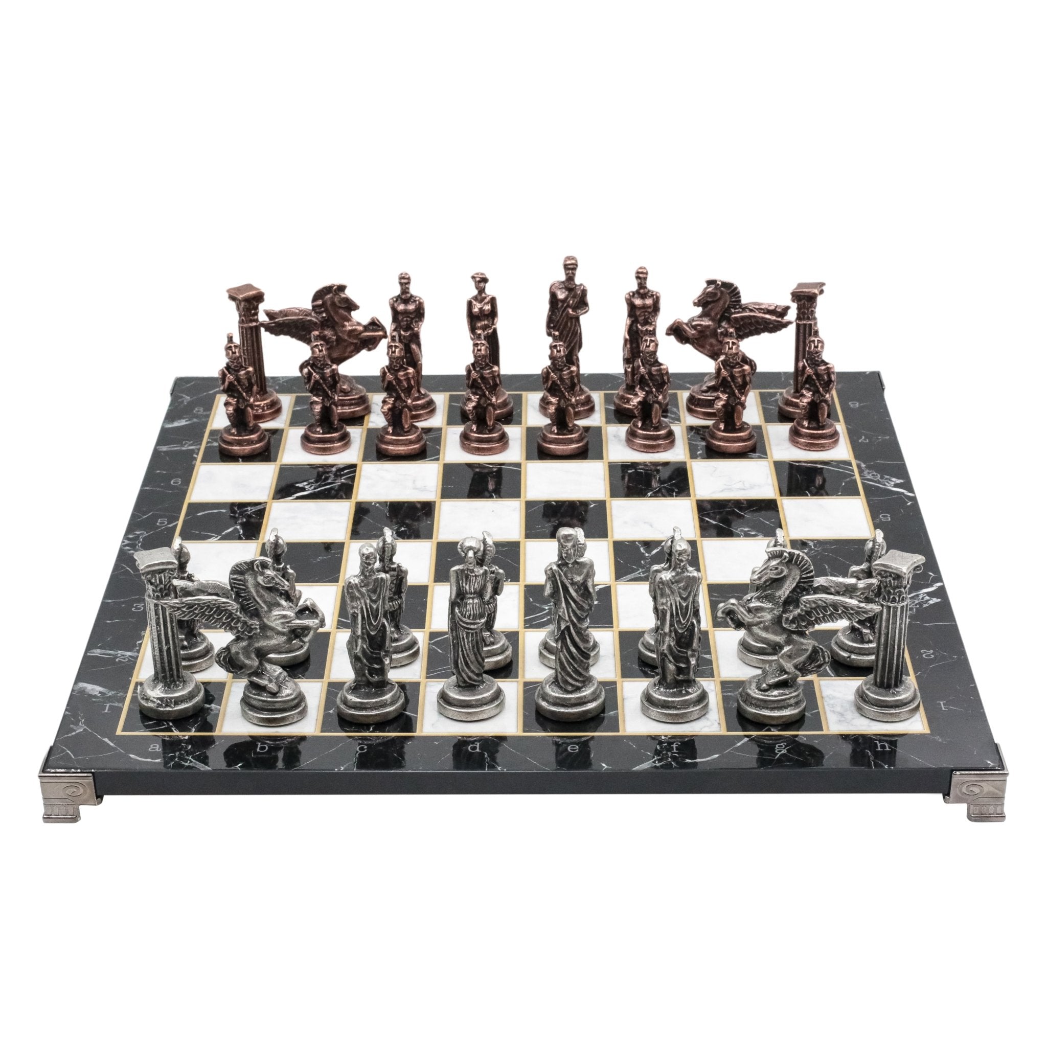 Greek Mythology Pegasus Vintage Metal Chess Set | Chess Board w/ Metal Legs 37CM (15") - Cooper Chess