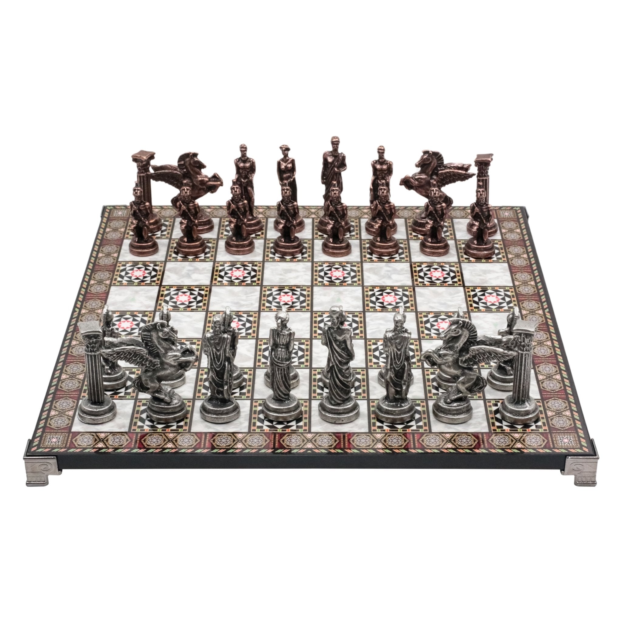 Greek Mythology Pegasus Vintage Metal Chess Set | Chess Board w/ Metal Legs 37CM (15") - Cooper Chess