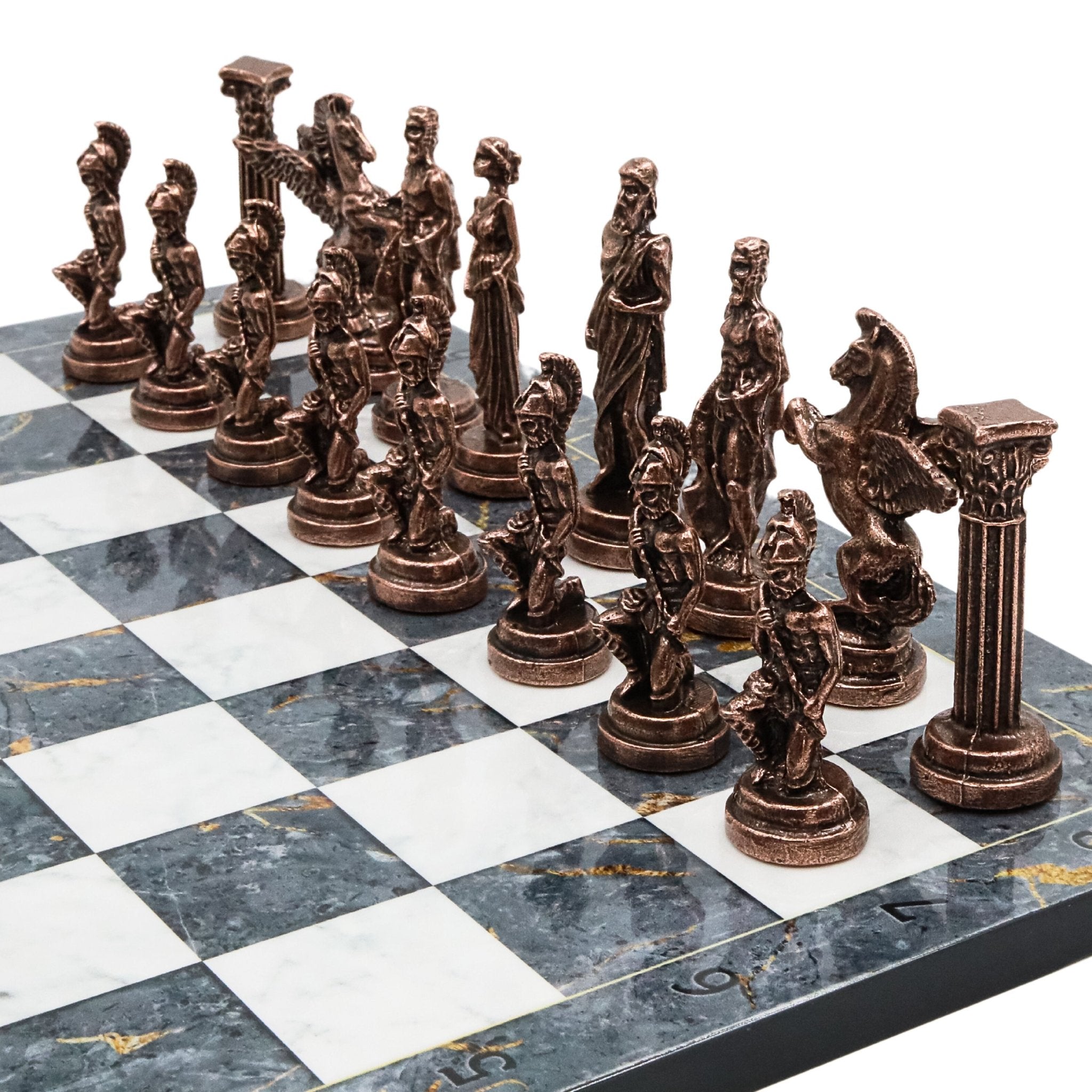 Greek Mythology Pegasus Vintage Metal Chess Set | Chess Board w/ Metal Legs 37CM (15") - Cooper Chess