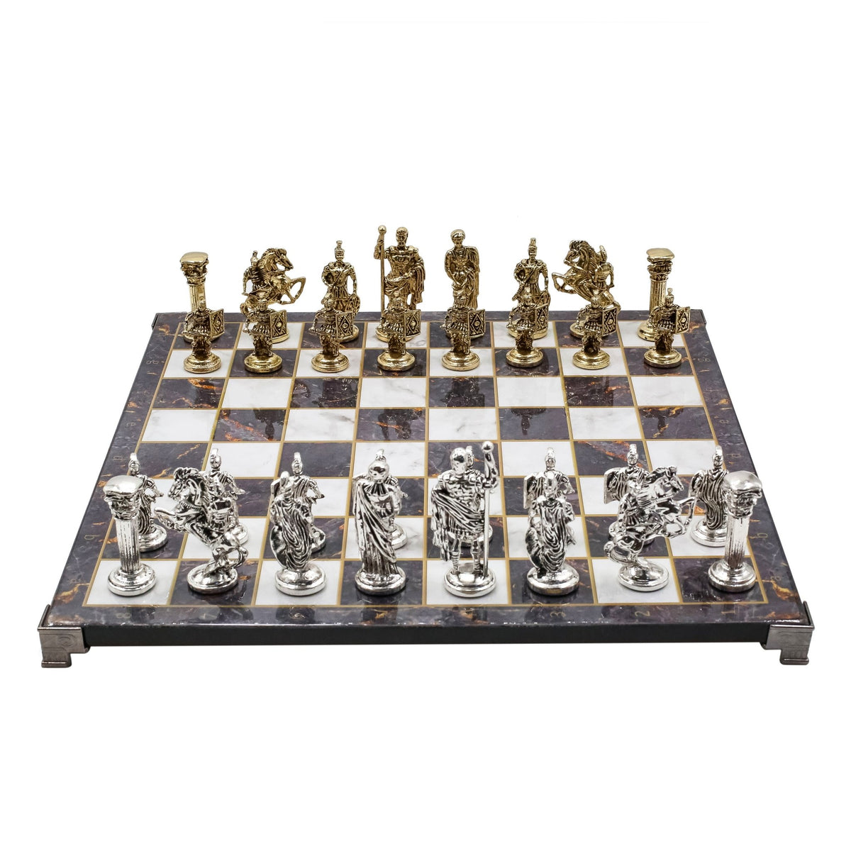 Roman Caesar Metal Chess Set | Chess Board w/ Metal Legs 37CM (15") - Cooper Chess
