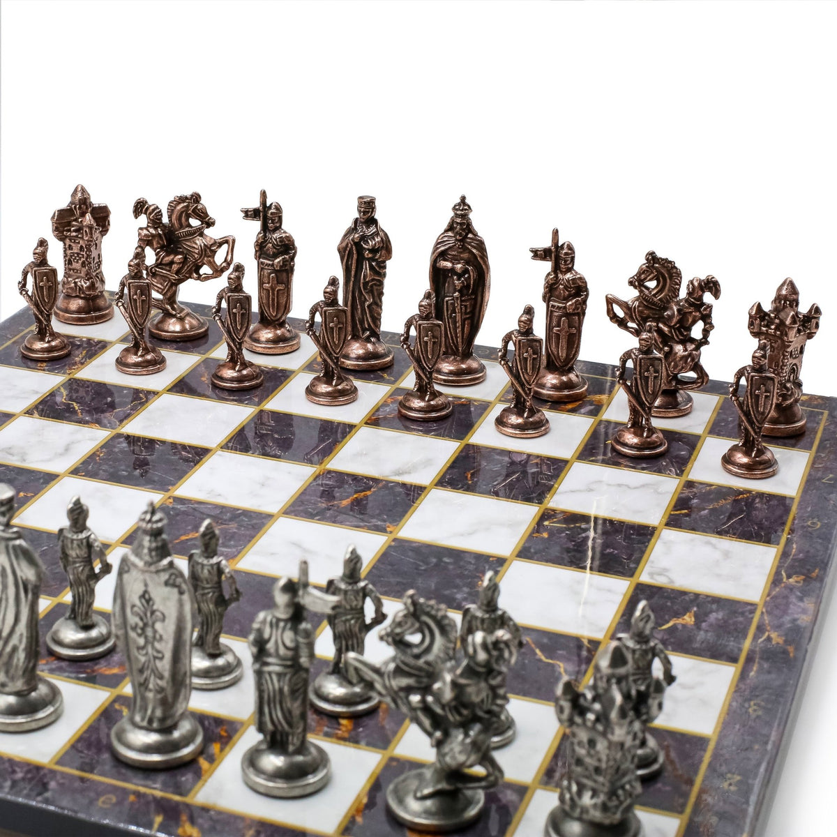 Royal British Vintage Metal Chess Set | Chess Board w/ Metal Legs 37CM (15") - Cooper Chess