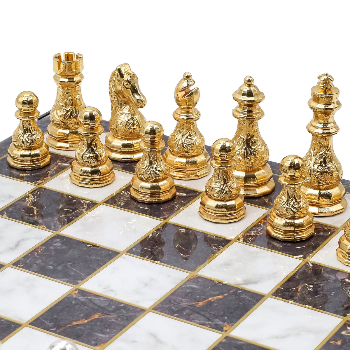 Crystal Baroque Metal Chess Set | Gold - Silver | Chess Board w/ Metal Legs 37CM (15") - Cooper Chess