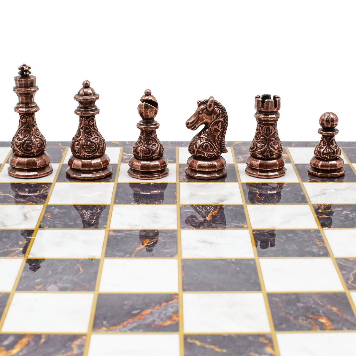 Crystal Baroque Metal Chess Set | Bronze - Silver | Wooden Chess Board 37CM (15") - Cooper Chess