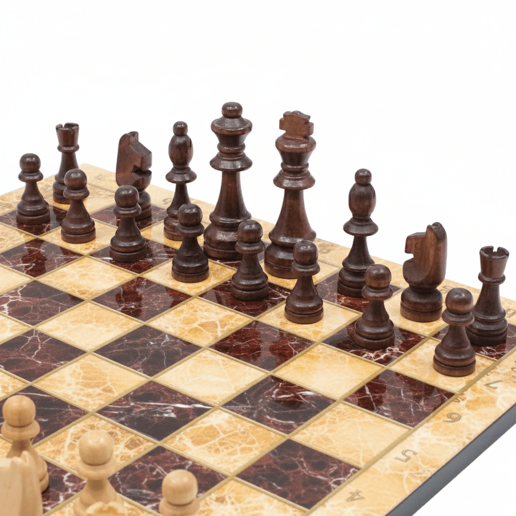 Red Marble Look Wooden Chess Set with Metal Legs - Cooper Chess