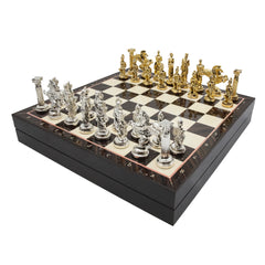 Storage Chess Set with Die Cast Metal Mythology Pegasus Chessmen | 37 CM (15") Storage Chess Board | Greek Pegasus Themed Figures