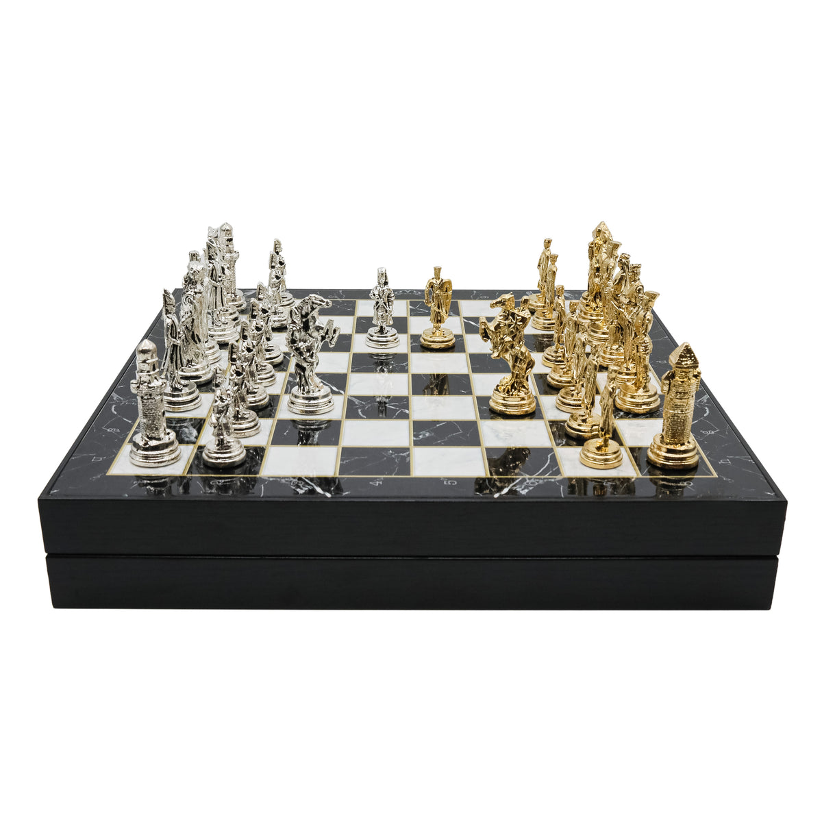 Storage Chess Set with Die Cast Metal Crusaders vs Ottoman Empire Chessmen | 37 CM (15") Storage Chess Board | Historical Themed Figures