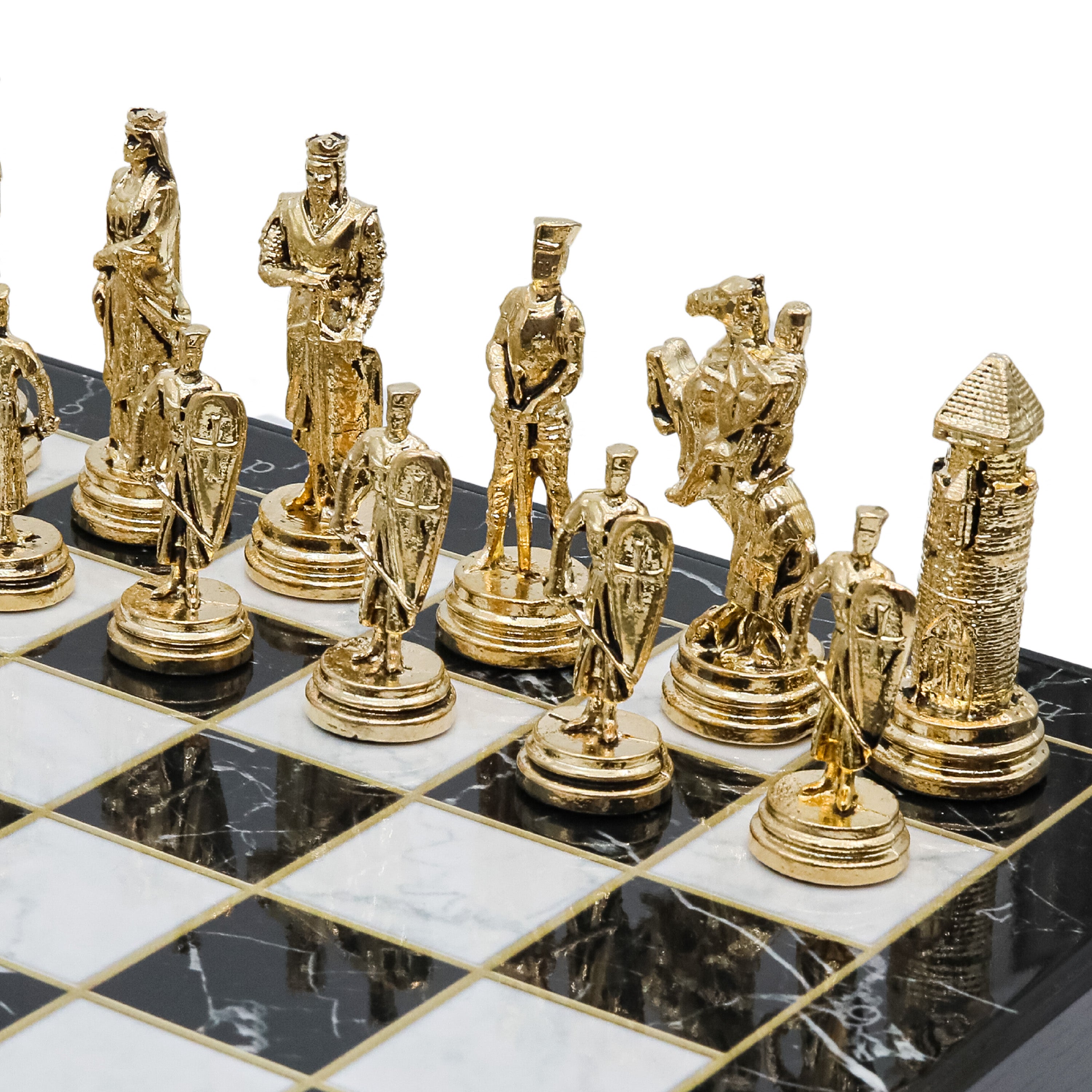 Storage Chess Set with Die Cast Metal Crusaders vs Ottoman Empire Chessmen | 37 CM (15") Storage Chess Board | Historical Themed Figures