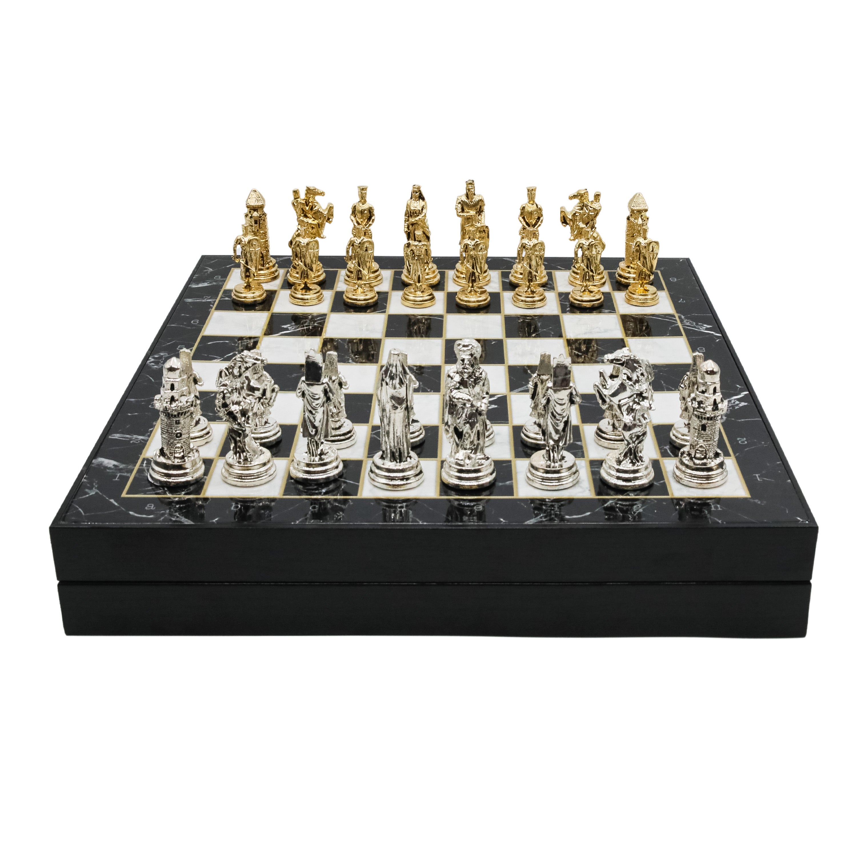 Storage Chess Set with Die Cast Metal Crusaders vs Ottoman Empire Chessmen | 37 CM (15") Storage Chess Board | Historical Themed Figures