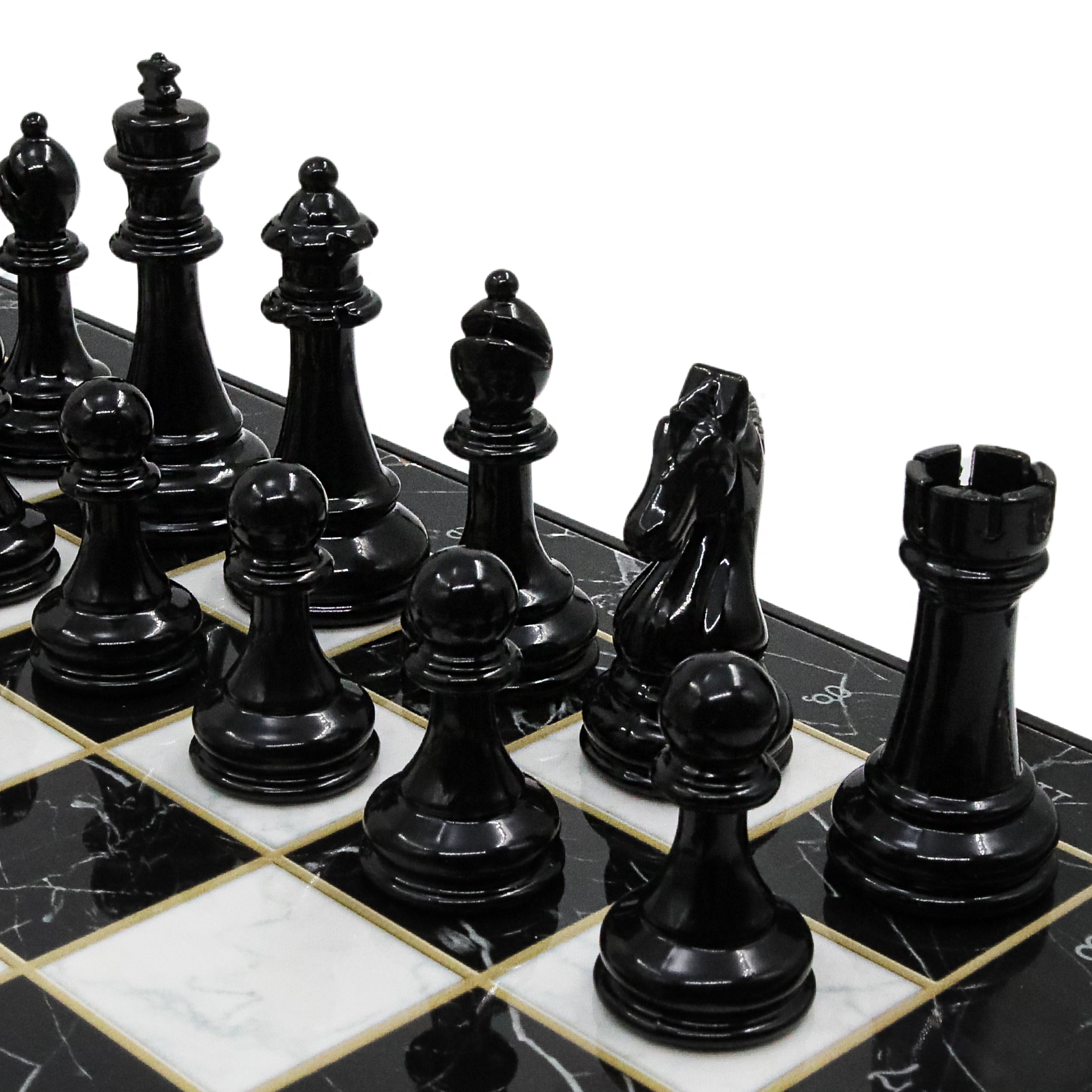 Storage Chess Set with Metal Weighted Staunton Figures (Black vs Silver) | 37 CM (15") Storage Chess Board | Classic Metal Figures