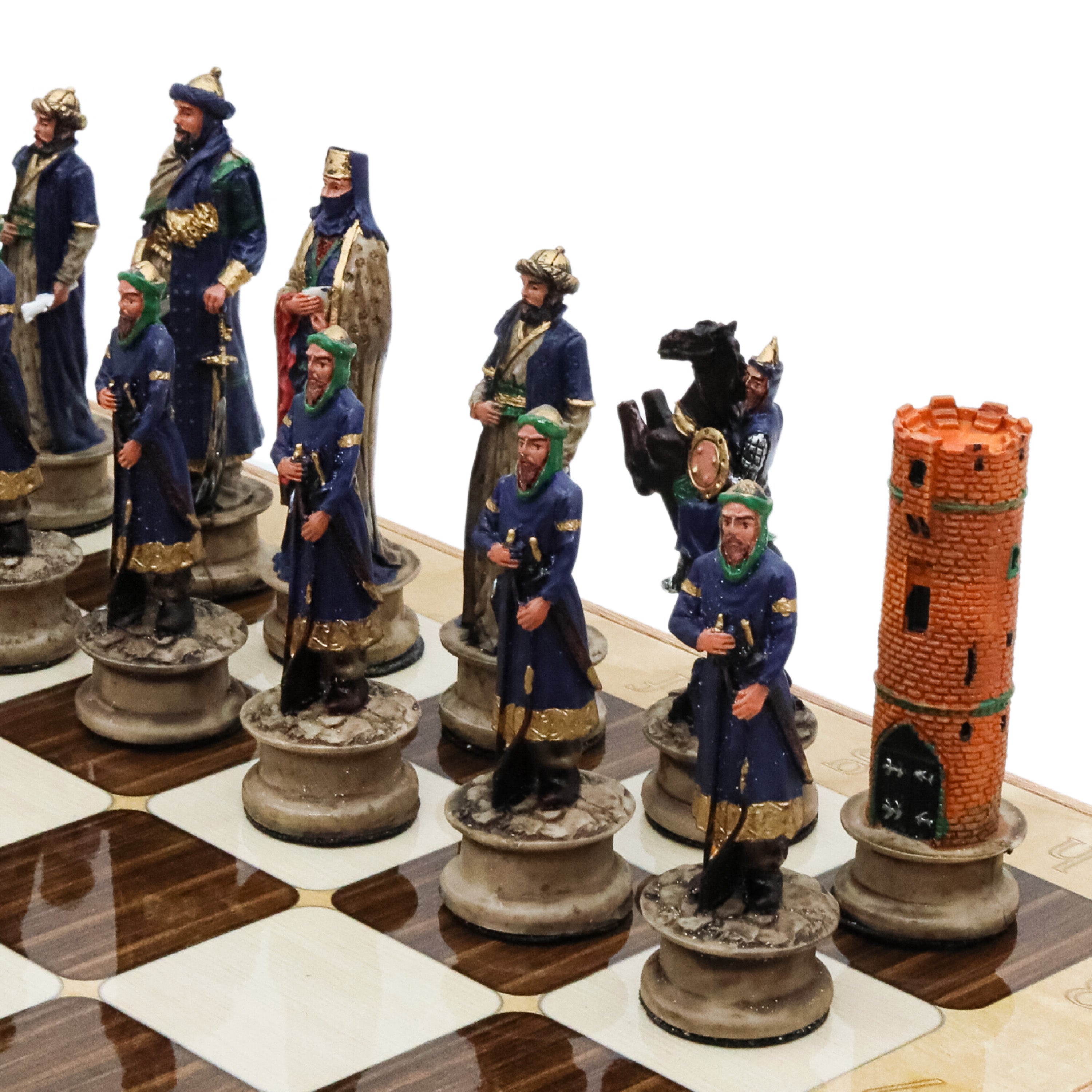 Storage Chess Set with Hand-painted Arabs King Saladin vs Crusaders Figures | 37 CM (15") Storage Chess Board | Arabs & Crusaders Themed Figures