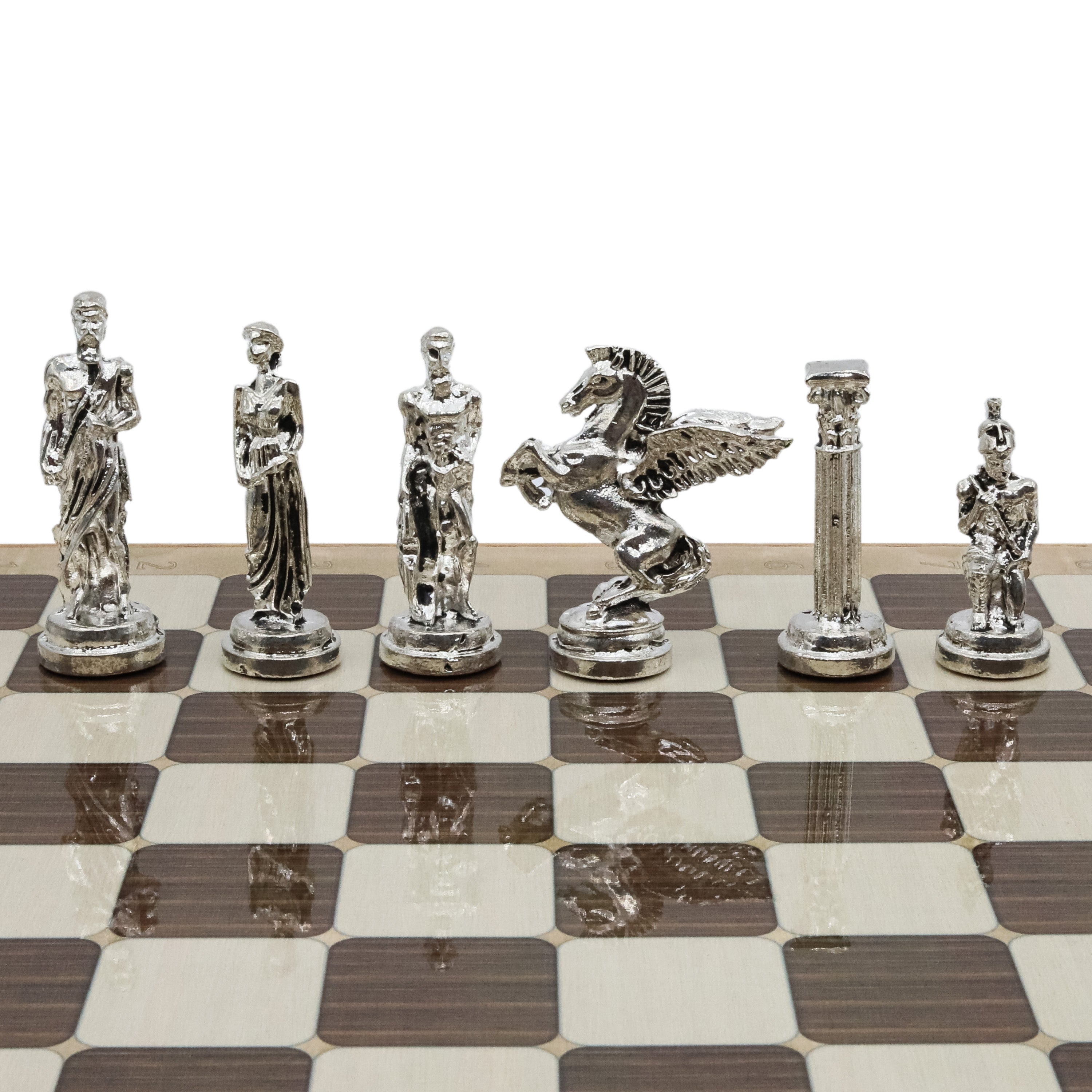 Storage Chess Set with Die Cast Metal Mythology Pegasus Chessmen | 37 CM (15") Storage Chess Board | Greek Pegasus Themed Figures