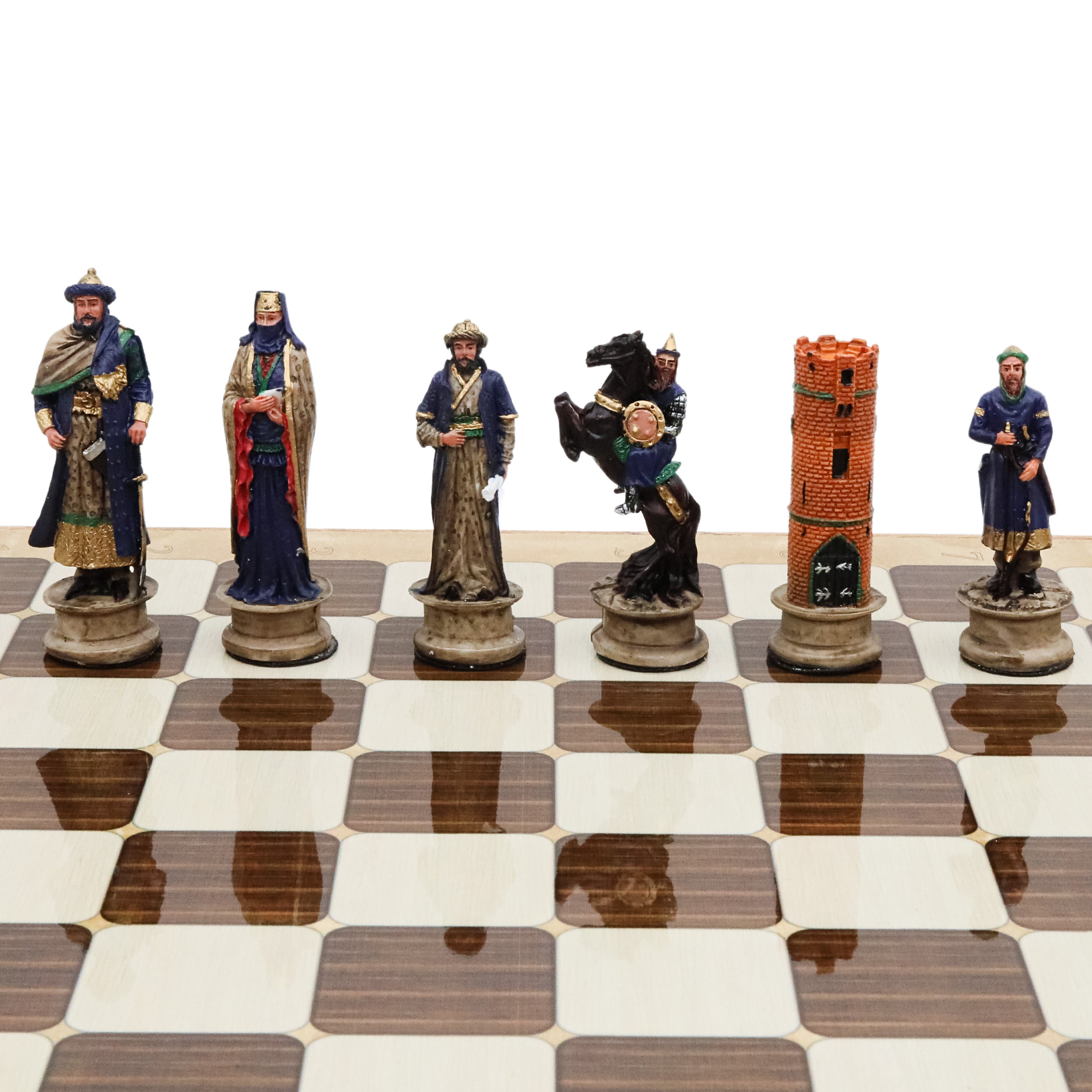 Storage Chess Set with Hand-painted Arabs King Saladin vs Crusaders Figures | 37 CM (15") Storage Chess Board | Arabs & Crusaders Themed Figures