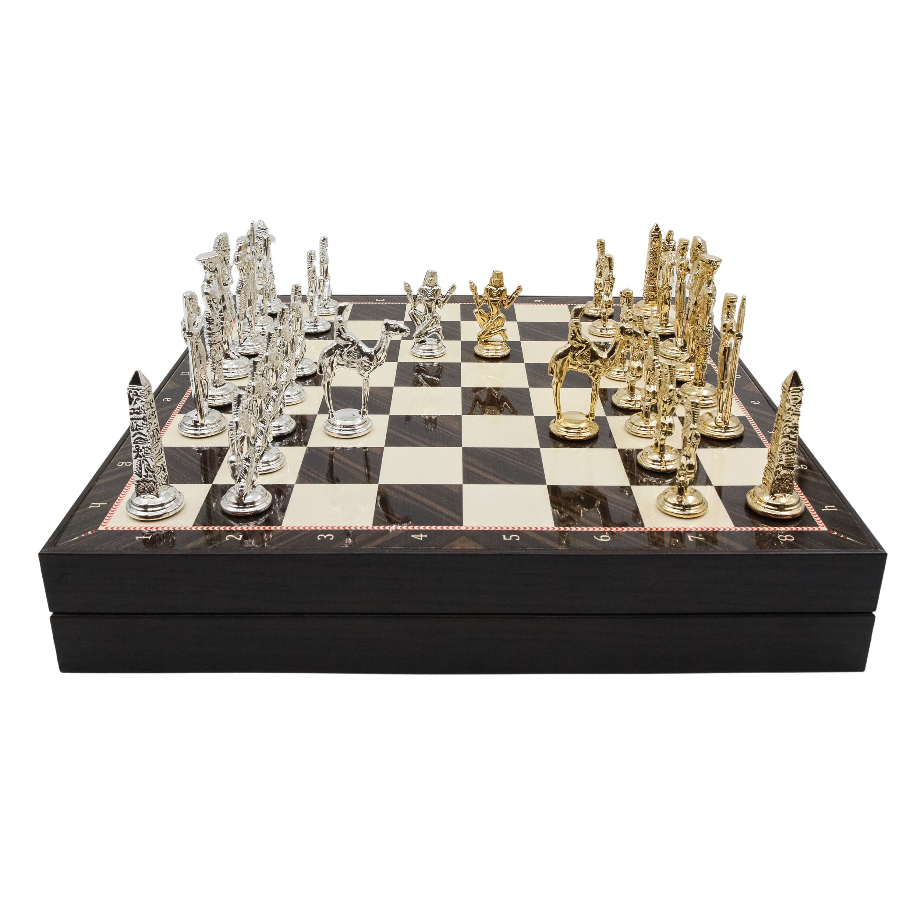 Storage Chess Set with Die Cast Metal Egyptian Cleopatra Chessmen | 37 CM (15") Storage Chess Board | Egypt Cleopatra Themed Figures