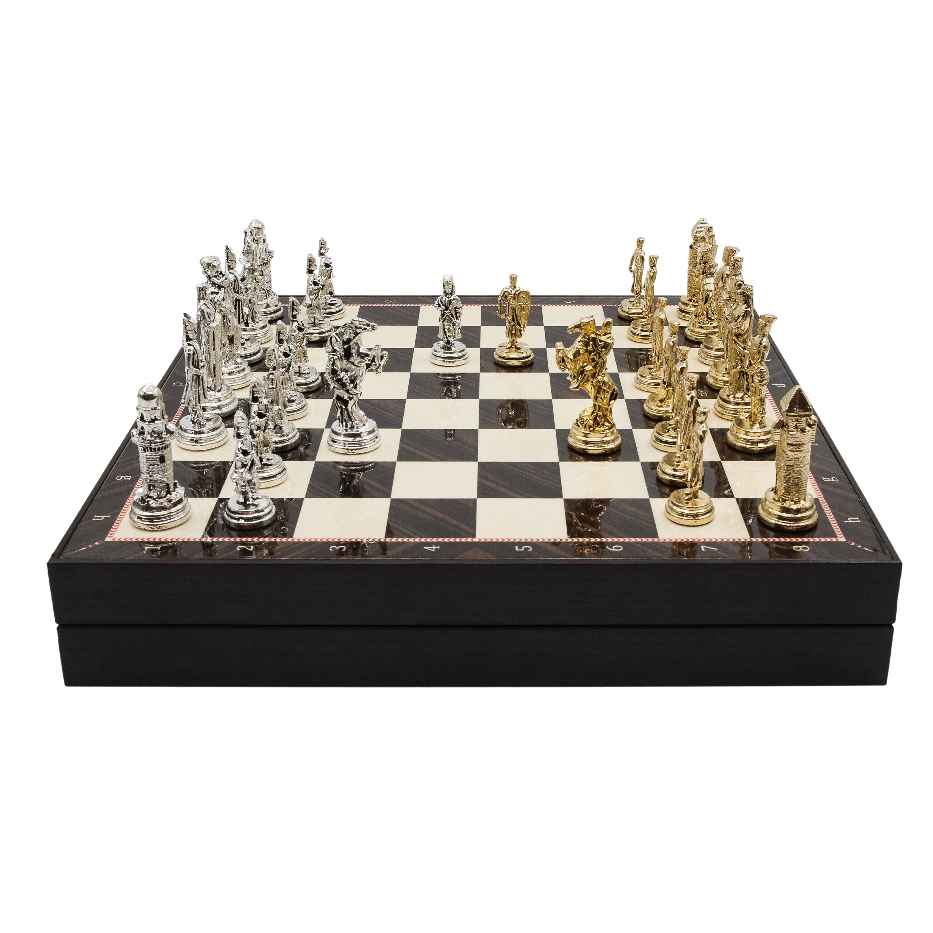 Storage Chess Set with Die Cast Metal Crusaders vs Ottoman Empire Chessmen | 37 CM (15") Storage Chess Board | Historical Themed Figures