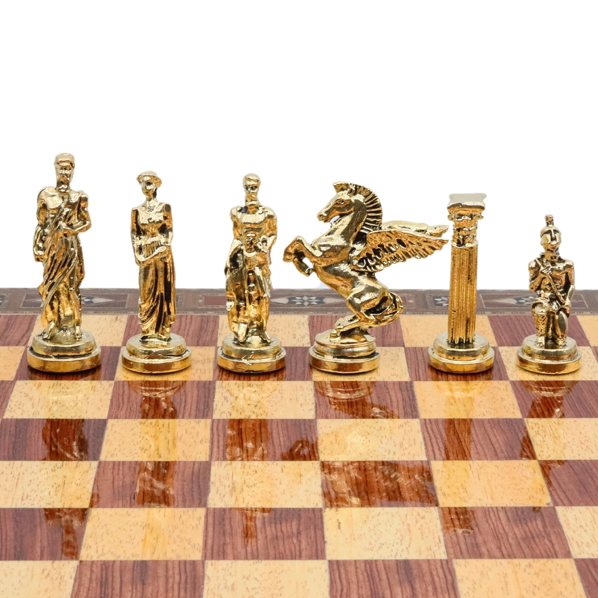 Handmade Inlay Storage Chess Set 38 CM (15") - Mythology Pegasus Die Cast Metal Pieces