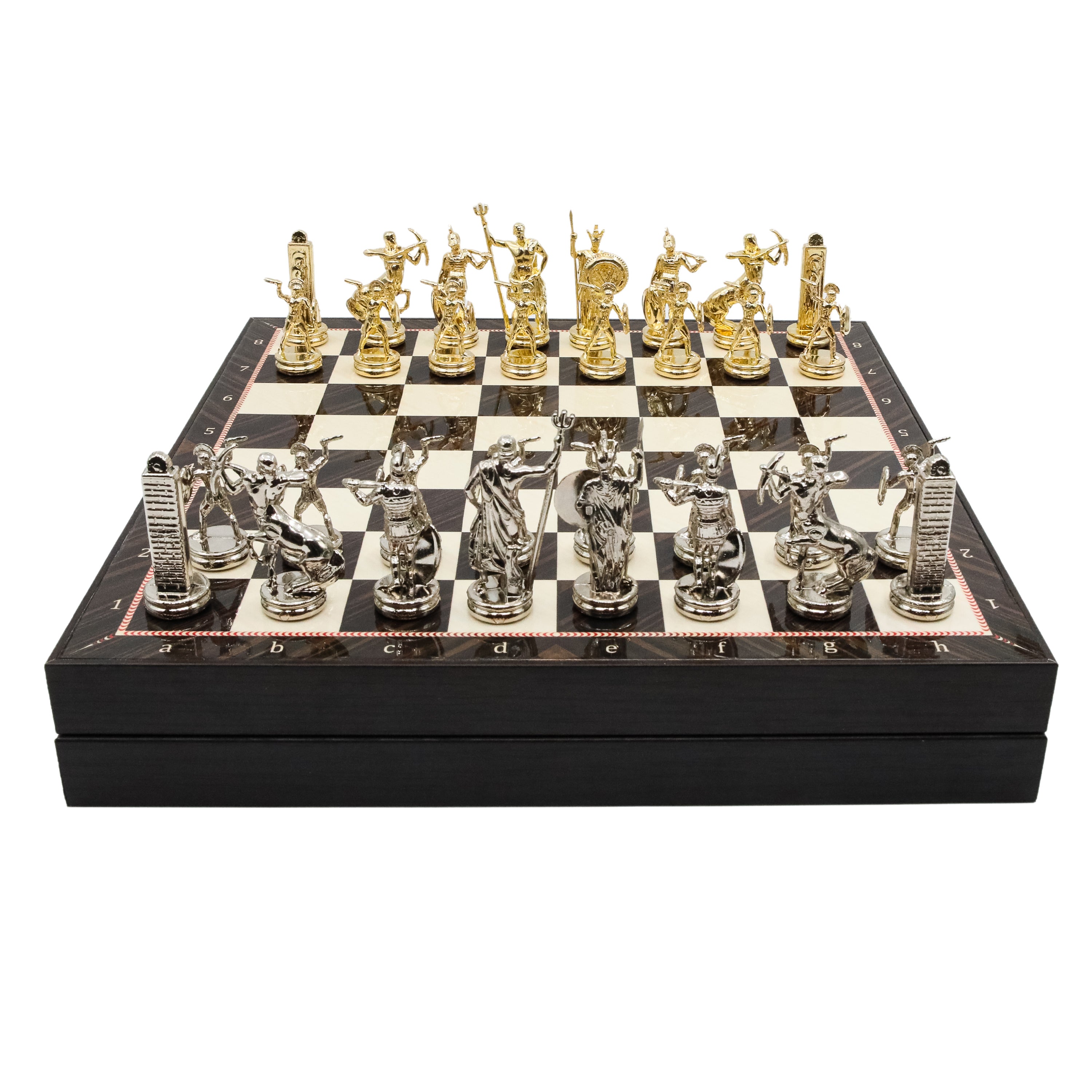 Storage Chess Set with Die Cast Metal Greek  Poseidon Chessmen | 37 CM (15") Storage Chess Board | Mythology Themed Figures