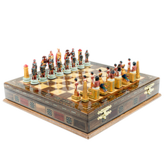 Handmade Inlay Storage Chess Set 38 CM (15") - Roman vs Egyptian Pieces