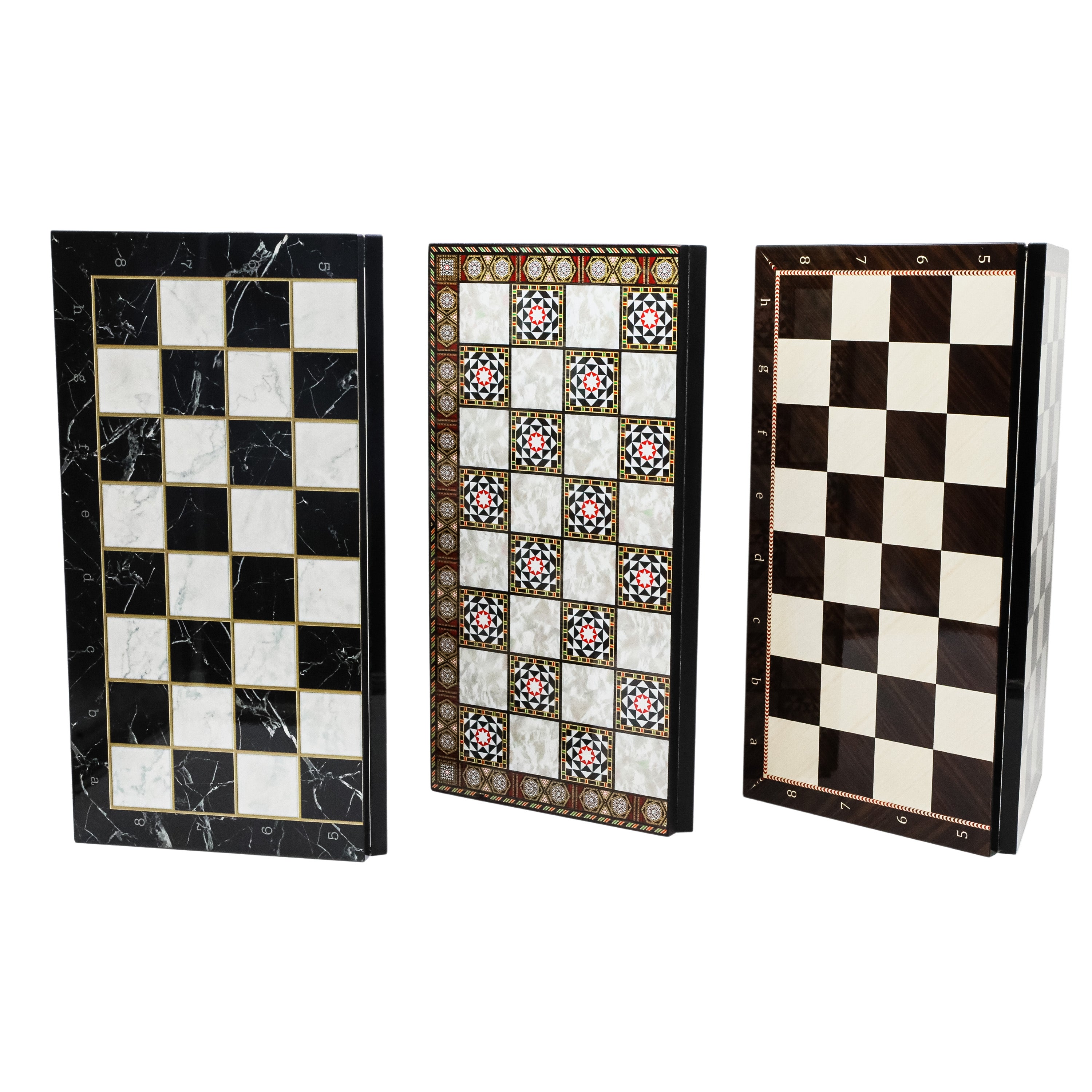 Metal Roman Archer Chess Set | Wooden Board Marble/Mosaic Pattern – 44 cm (17 inch)