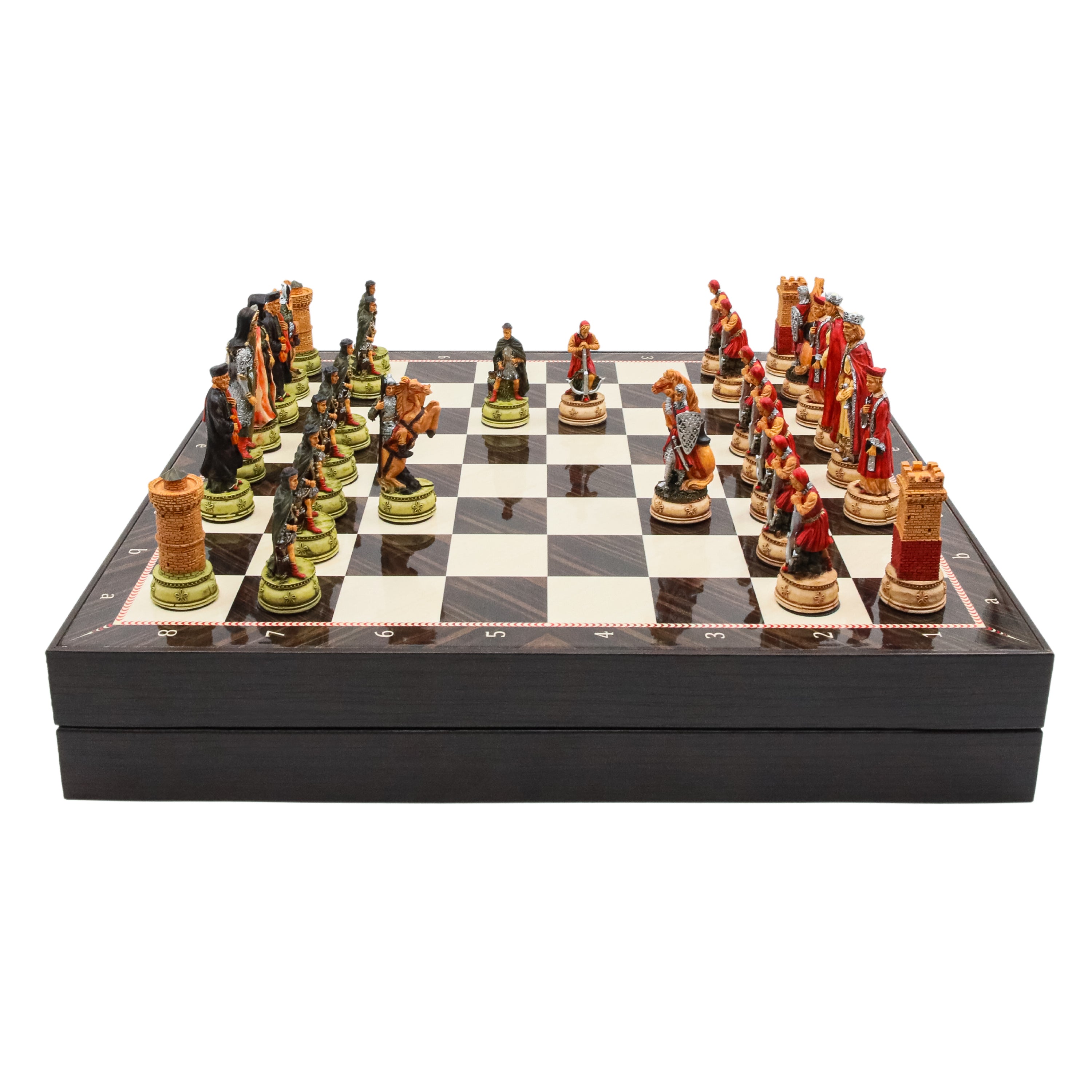 Storage Chess Set with Hand-painted Camelot King Arthur Figures | 37 CM (15") Storage Chess Board | British English Themed Figures