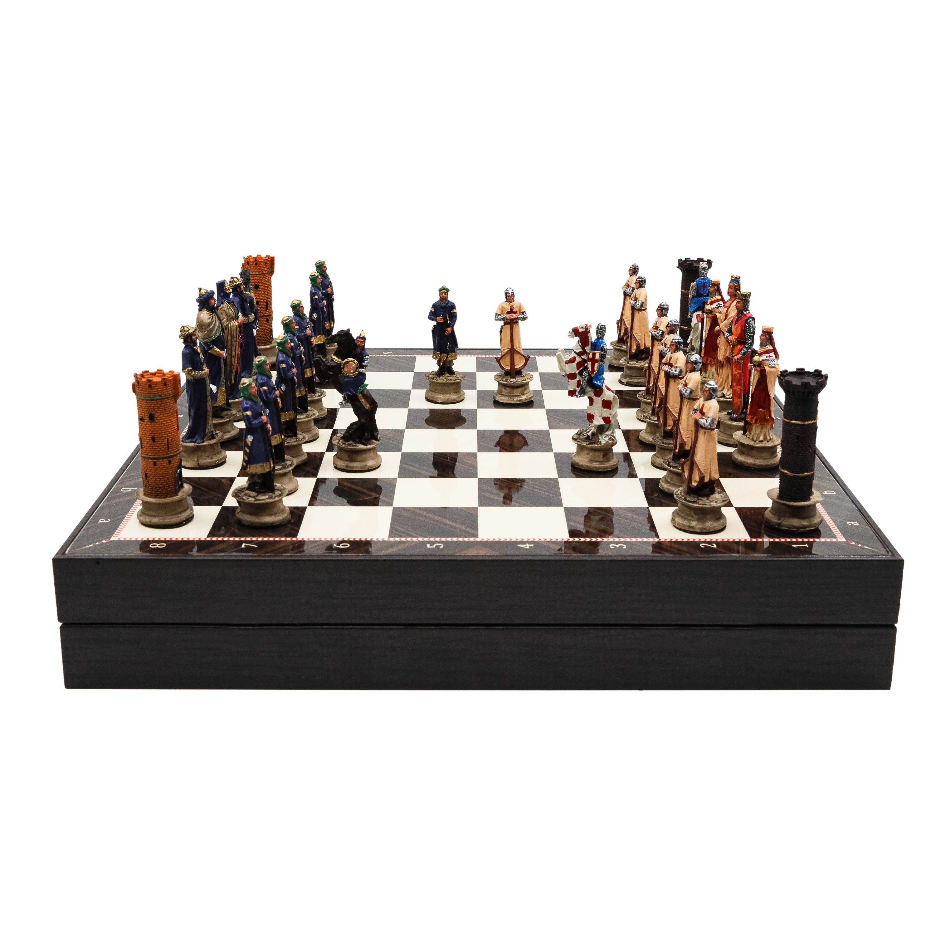 Storage Chess Set with Hand-painted Arabs King Saladin vs Crusaders Figures | 37 CM (15") Storage Chess Board | Arabs & Crusaders Themed Figures