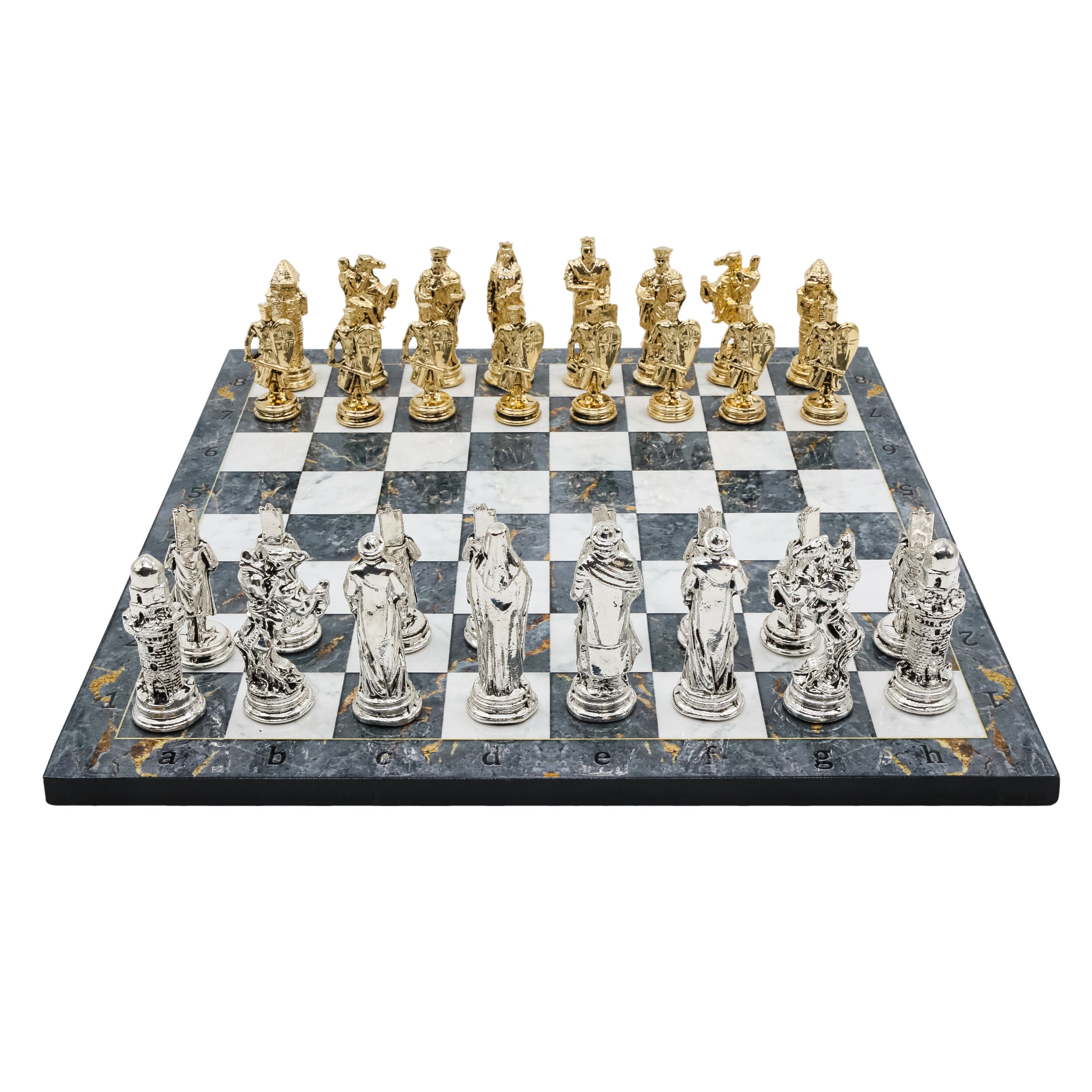 Ottoman Empire vs Crusaders Metal Chess Set | Wooden Chess Board 37CM (15") with Die Cast Metal Stands