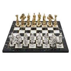 Greek Mythology Pegasus Metal Chess Set | Wooden Chess Board 30CM (12") with Die Cast Metal Stands