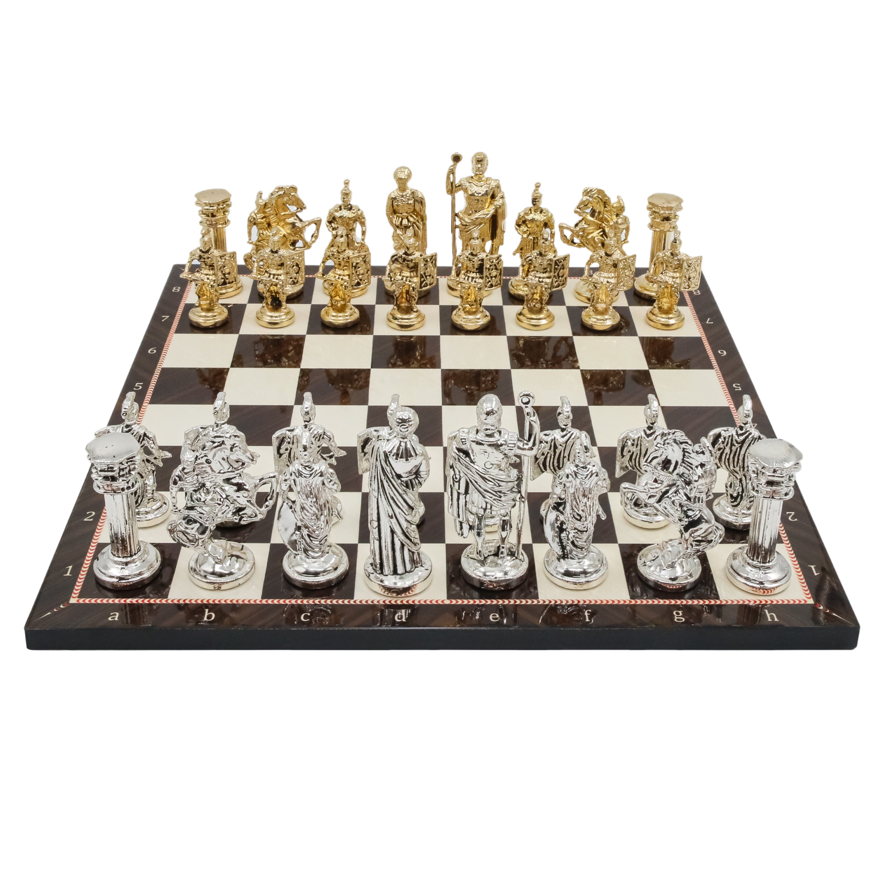 Roman Empire Caesar Metal Chess Set Model 2| Wooden Chess Board 30CM (12") with Die Cast Metal Stands