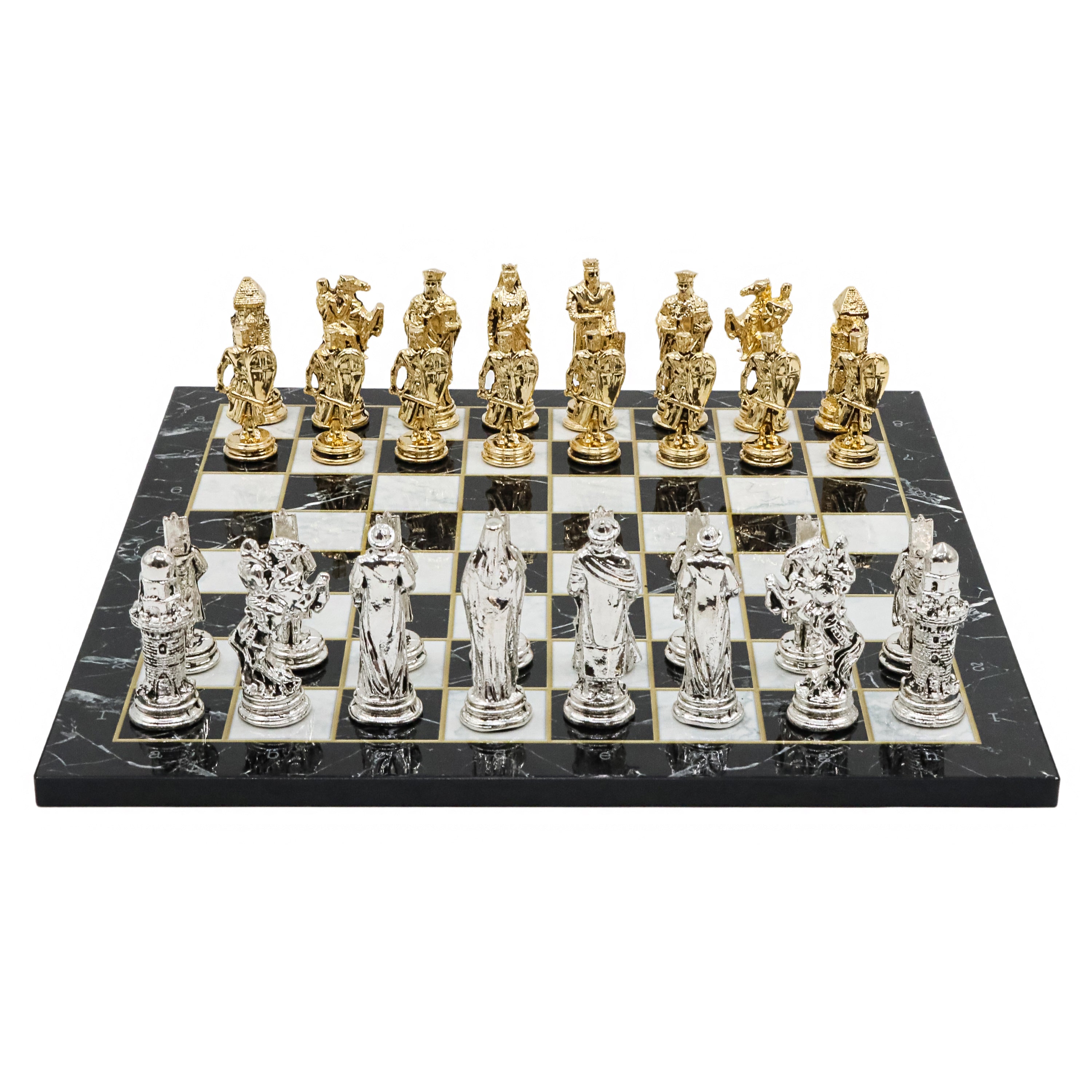 Ottoman Empire vs Crusaders Metal Chess Set | Wooden Chess Board 37CM (15") with Die Cast Metal Stands