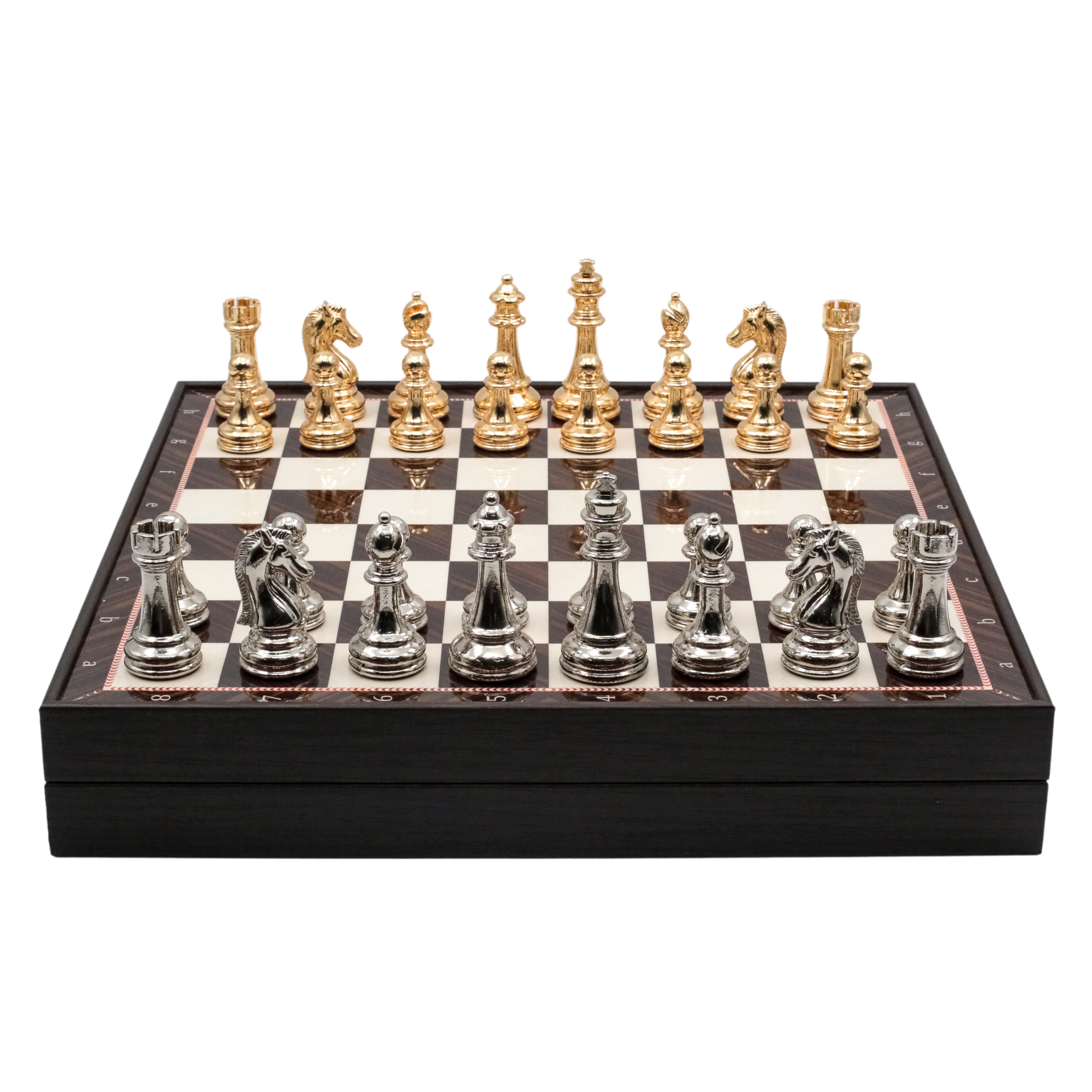 Storage Chess Set with Metal Weighted Staunton Figures (Gold vs Silver) | 37 CM (15") Storage Chess Board | Classic Metal Figures