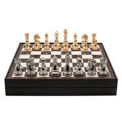 Storage Chess Set with Metal Weighted Staunton Figures (Gold vs Silver) | 37 CM (15") Storage Chess Board | Classic Metal Figures