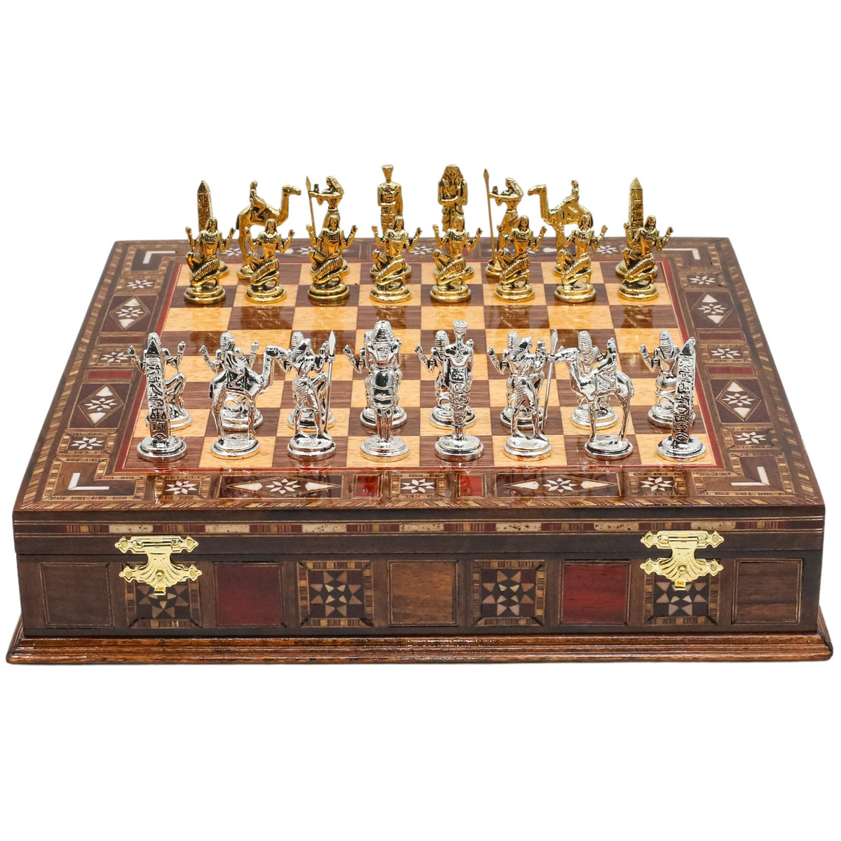 Handmade Inlay Storage Chess Set 30 CM (12") - Egyptian Cleopatra Die Cast Metal Pieces