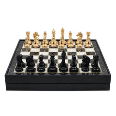 Storage Chess Set with Metal Weighted Staunton Figures (Gold vs Black) | 37 CM (15") Storage Chess Board | Classic Metal Figures