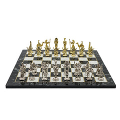 Metal Egyptian Chess Set | Wooden Board Marble/Mosaic Pattern – 44 cm (17 inch)