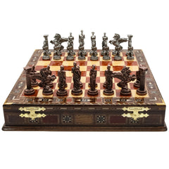 Handmade Inlay Storage Chess Set 38 CM (15") - Mythology Pegasus Die Cast Metal Pieces