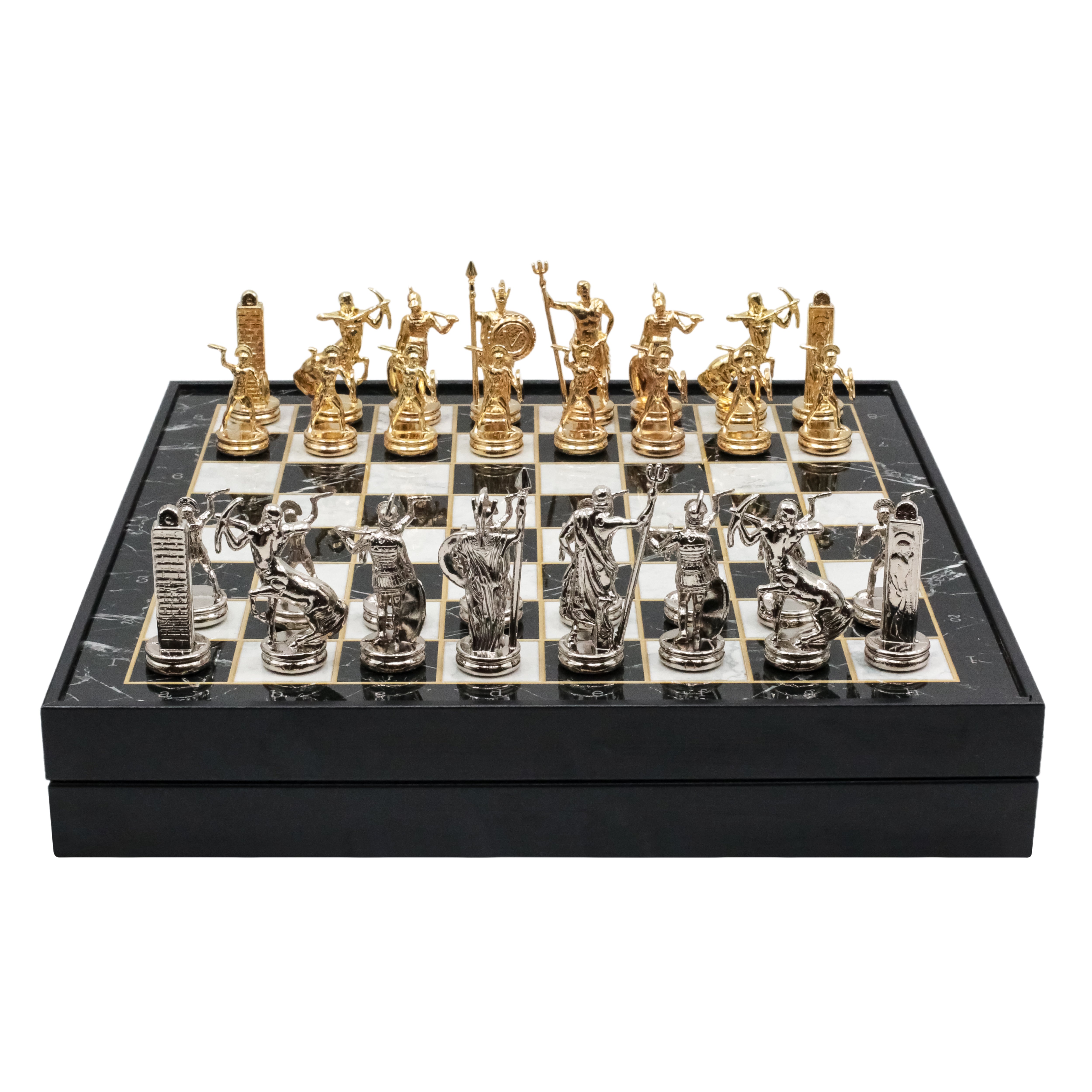 Storage Chess Set with Die Cast Metal Greek  Poseidon Chessmen | 37 CM (15") Storage Chess Board | Mythology Themed Figures