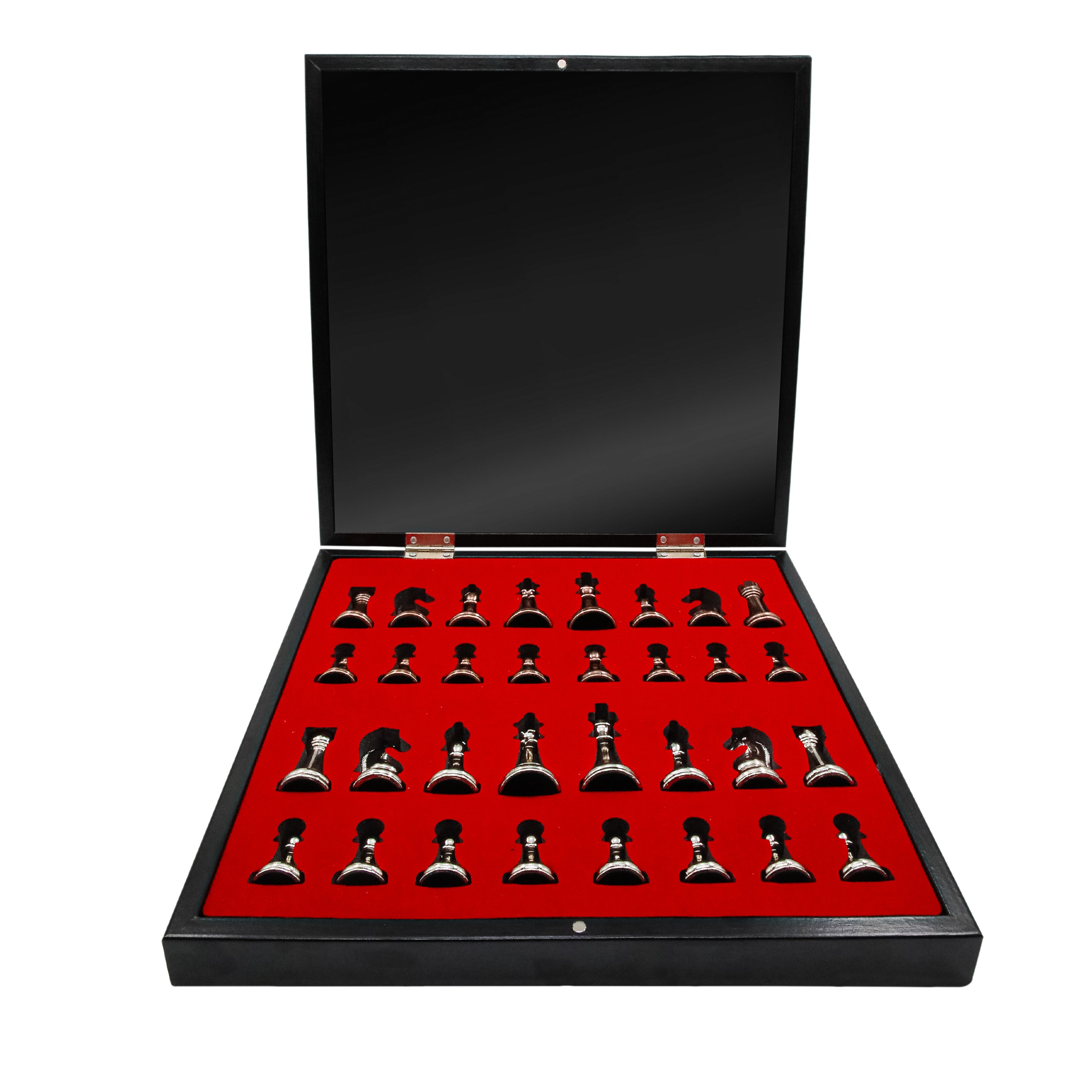 Storage Chess Set with Metal Weighted Staunton Figures (Bronze vs Silver) | 37 CM (15") Storage Chess Board | Classic Metal Figures