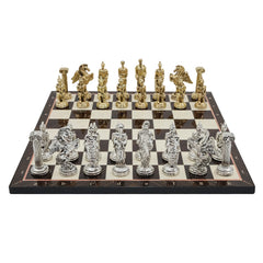 Greek Mythology Pegasus Metal Chess Set | Wooden Chess Board 30CM (12") with Die Cast Metal Stands