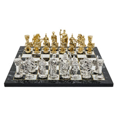 Roman Empire Ceasar Chess Set | Wooden Chess Board 44CM (17") with Die Cast Metal Chessmen