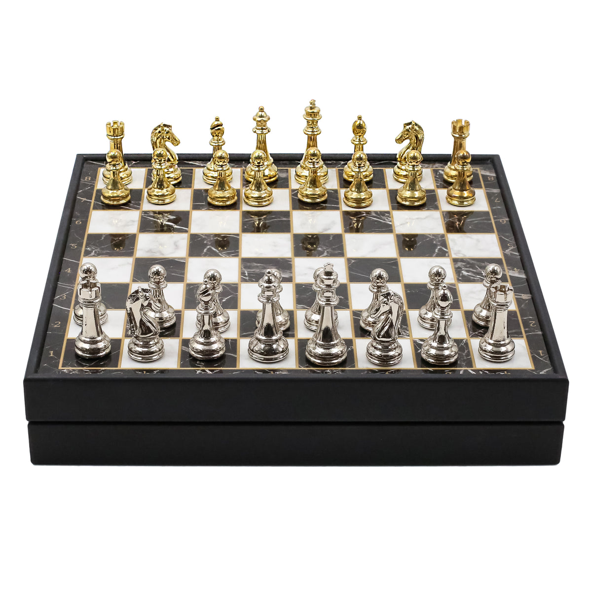 30 CM (12") Storage Chess Set with Metal Weighted Staunton Figures (Gold vs Silver)