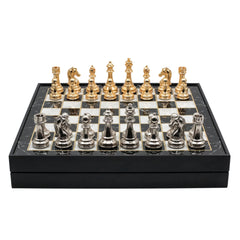 Storage Chess Set with Metal Weighted Staunton Figures (Gold vs Silver) | 37 CM (15") Storage Chess Board | Classic Metal Figures