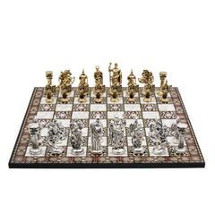 Roman Empire Ceasar Chess Set | Wooden Chess Board 44CM (17") with Die Cast Metal Chessmen