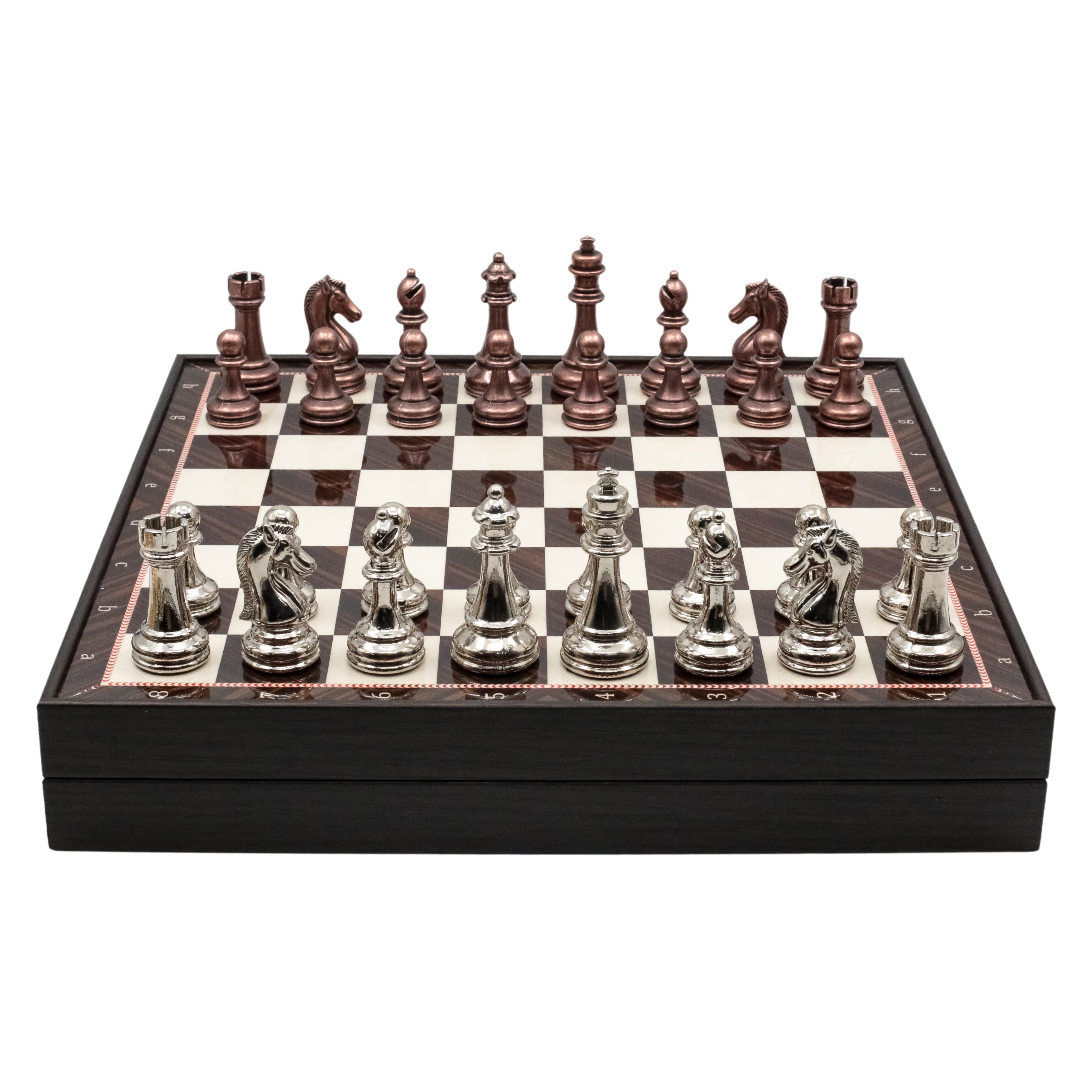 37 CM (15") Storage Chess Set with Metal Weighted Staunton Figures (Bronze vs Silver)