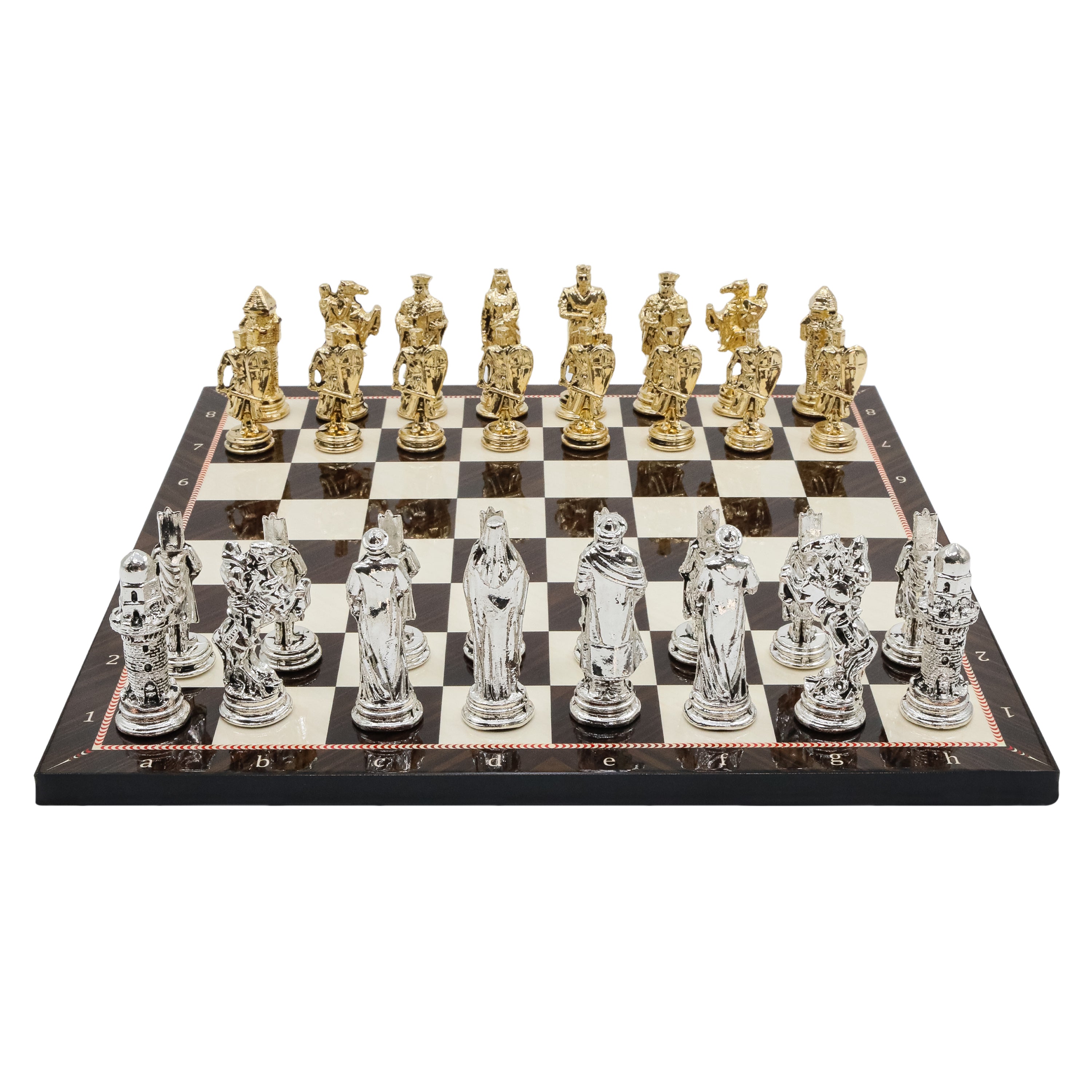 Ottoman Empire vs Crusaders Metal Chess Set | Wooden Chess Board 37CM (15") with Die Cast Metal Stands